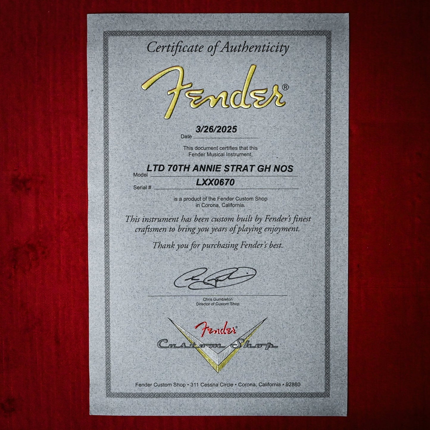 Fender Custom Shop Limited Edition 70th Anniversary Stratocaster w/ Gold Hardware NOS- Aztec Gold 2025 (LXX0670)