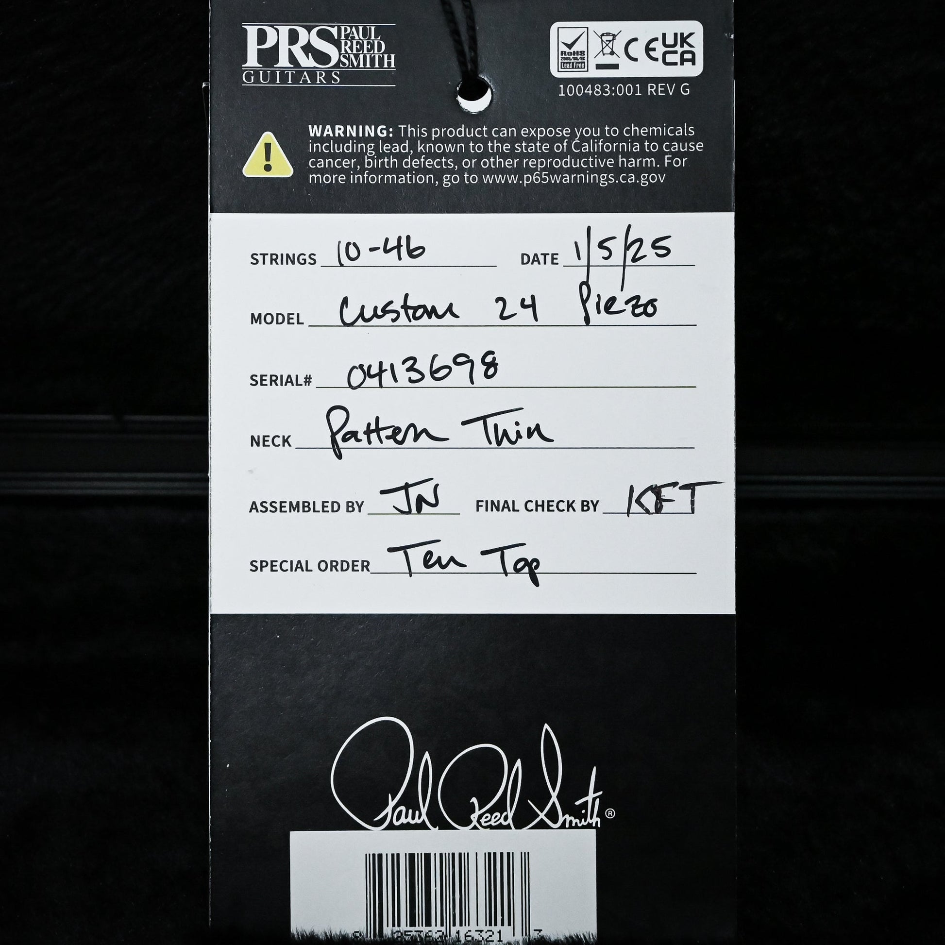 PRS Custom 24 Piezo w/ 10-Top & DMO Pickups Electric Guitar- Gray Black 2025 (0413698)