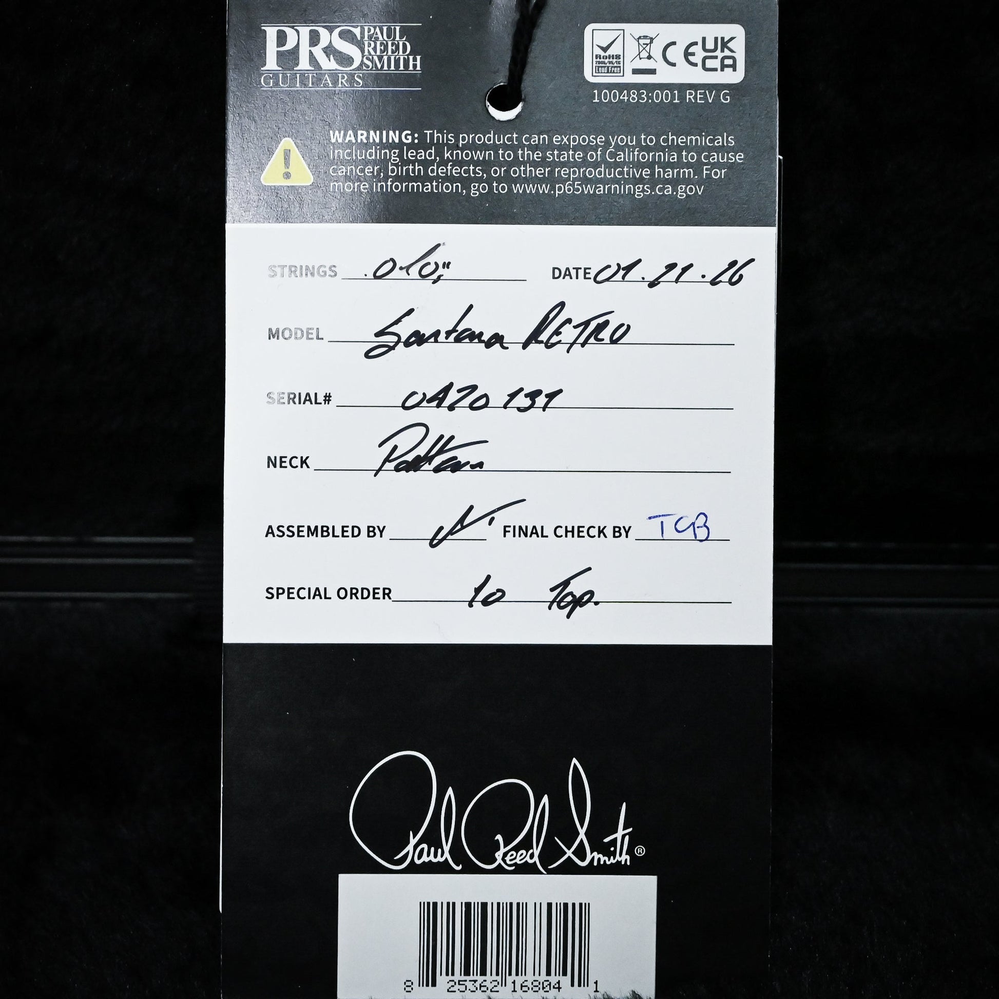 PRS Santana Retro w/ 10- Top Electric Guitar- Charcoal 2026 (0420131)