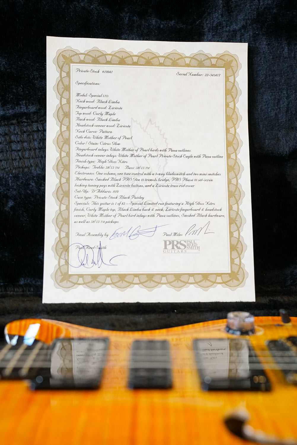Pre-Owned PRS Private Stock Special Semi-Hollow Limited Edition - Citrus Glow "2022