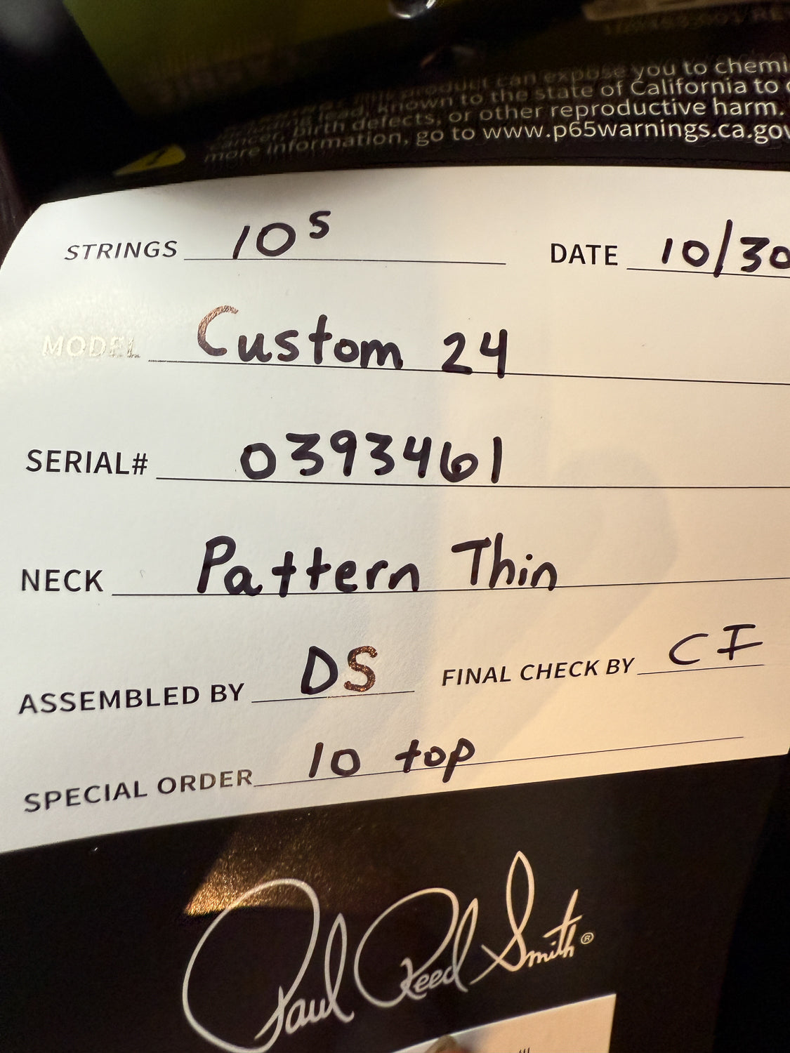 PRS Custom 24 - Charcoal Burst, Pattern Thin [10 Top]
