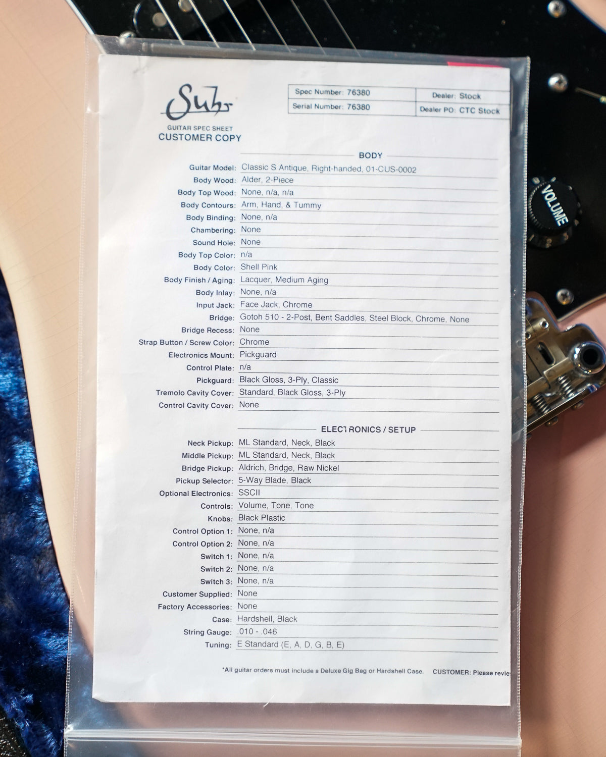 Pre-Owned Suhr Custom Classic Antique HSS Shell Pink w/Case "2022