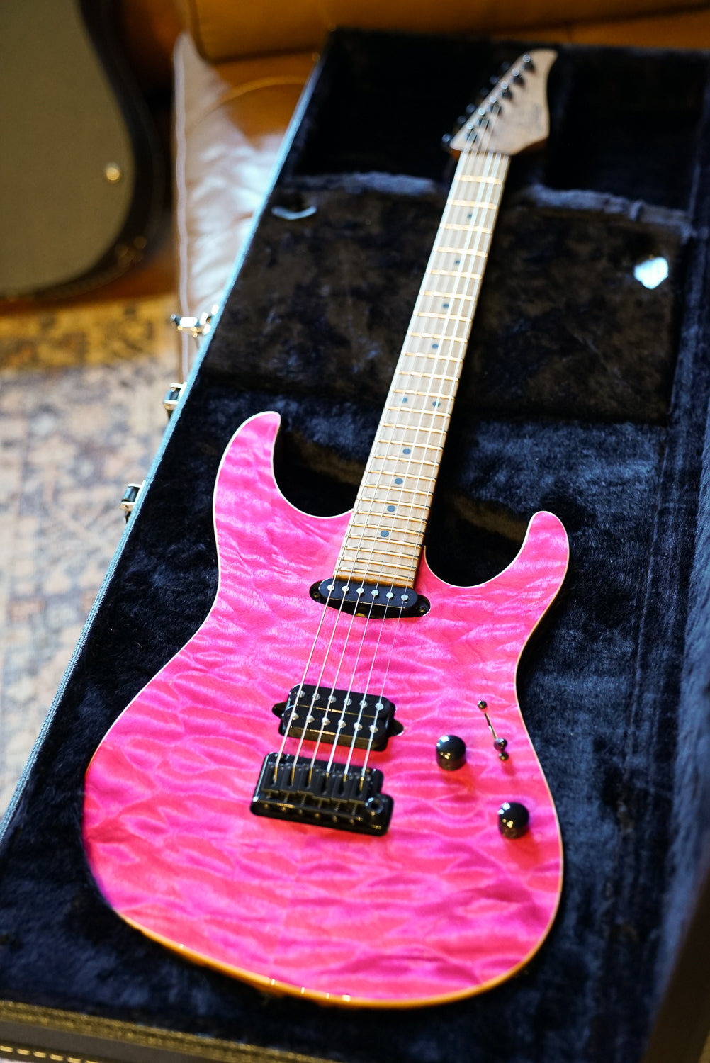 Suhr Custom Roasted Modern, Magenta Pink Stain, Quilt Maple Top
