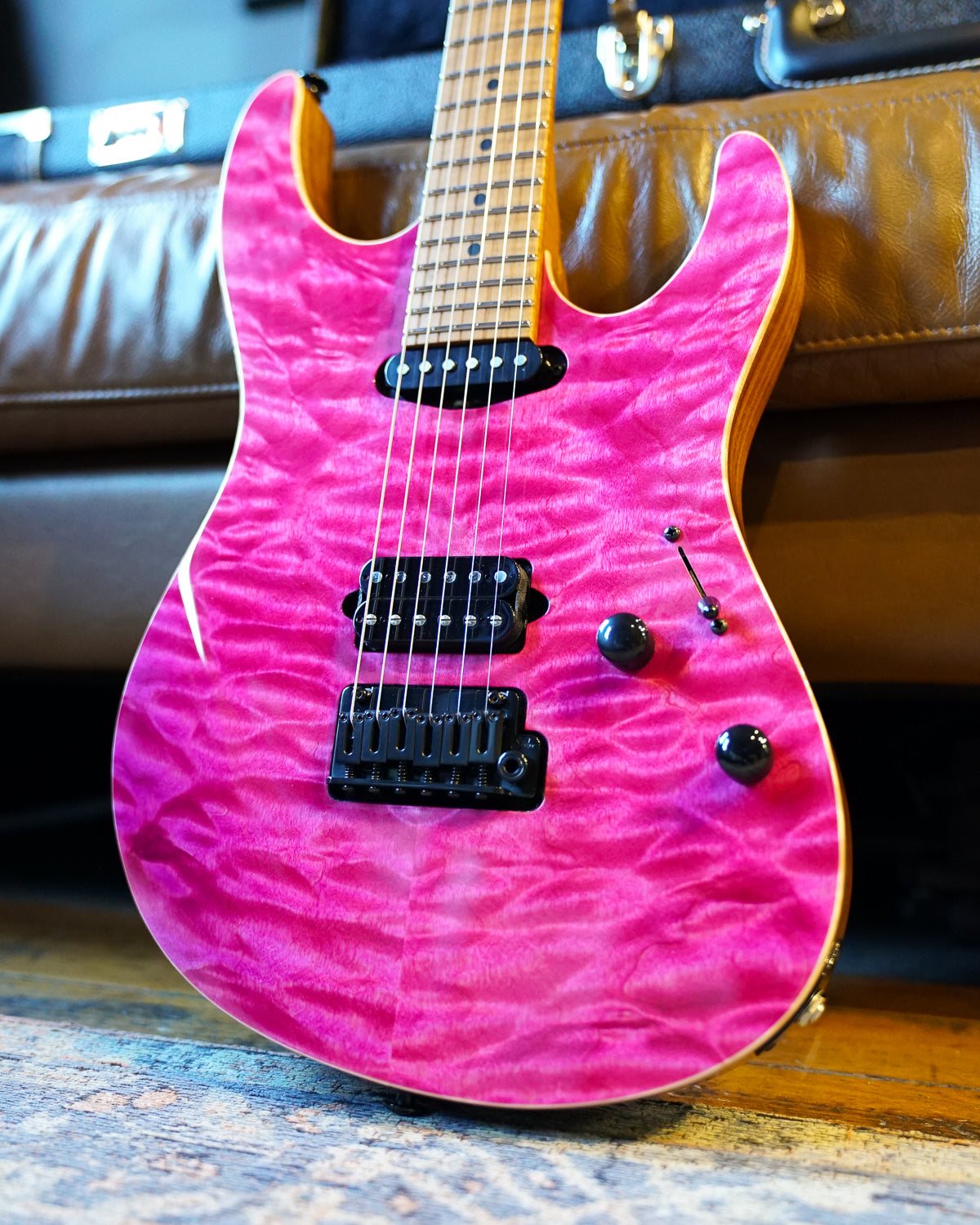 Suhr Custom Roasted Modern, Magenta Pink Stain, Quilt Maple Top