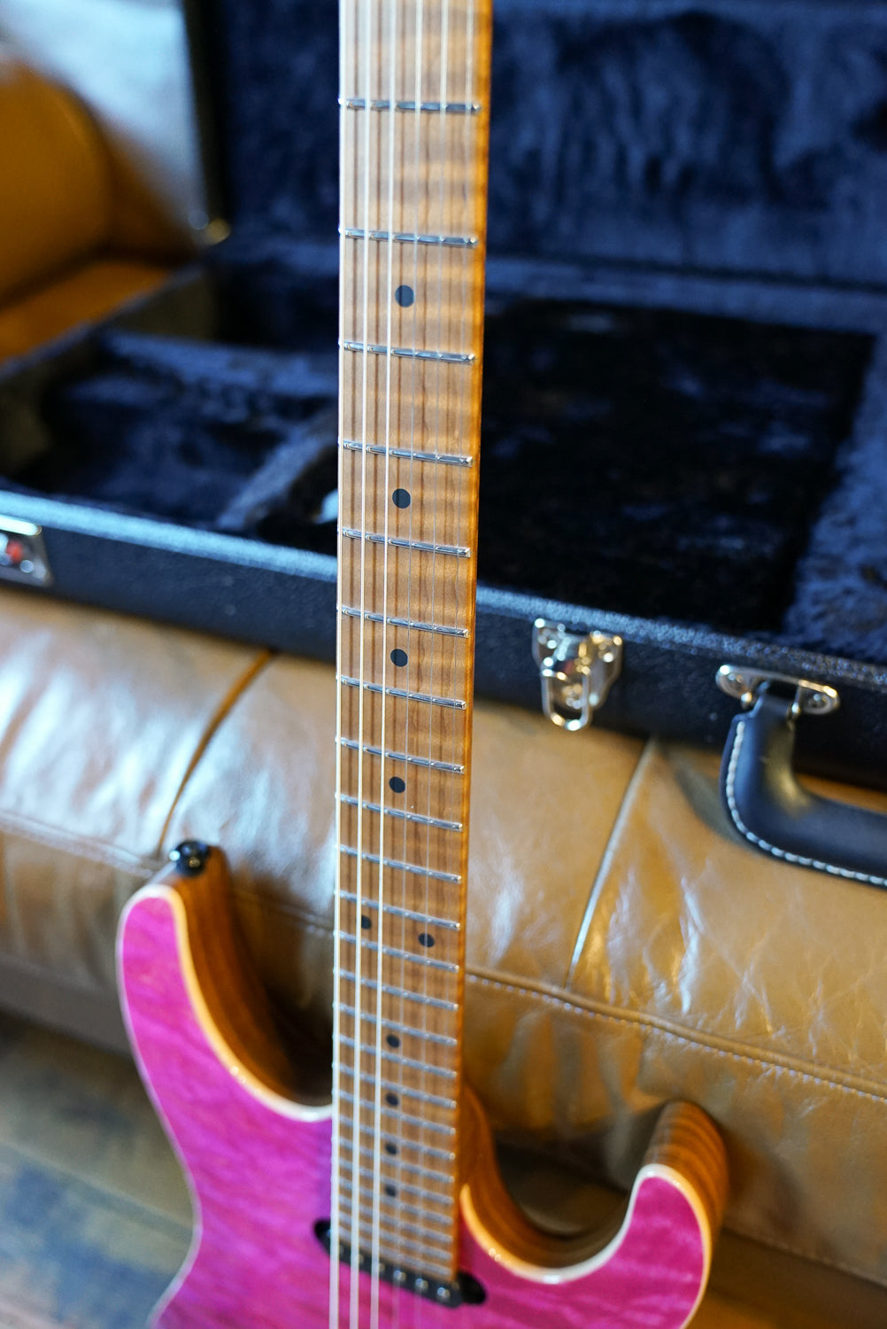 Suhr Custom Roasted Modern, Magenta Pink Stain, Quilt Maple Top