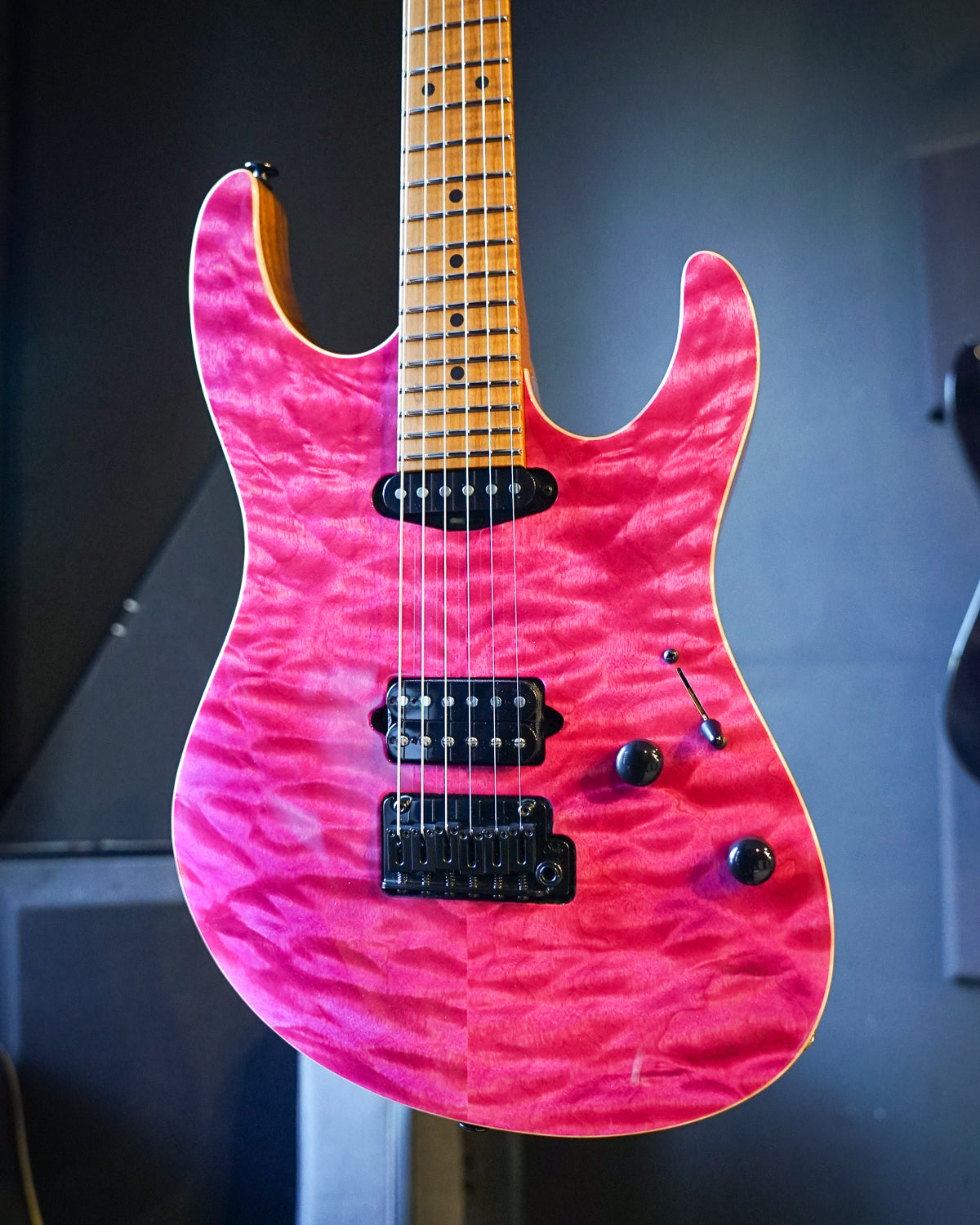 Suhr Custom Roasted Modern, Magenta Pink Stain, Quilt Maple Top
