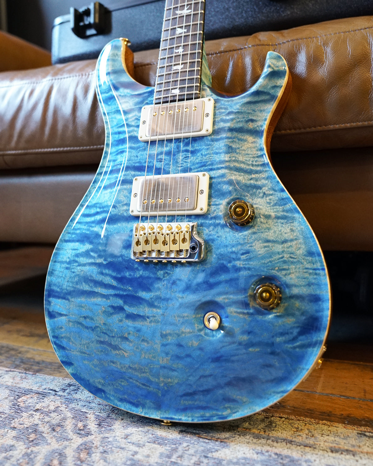 PRS Wood Library Custom 24, Quilt Maple 10 Top / Flame Maple Neck - Faded Blue Jean