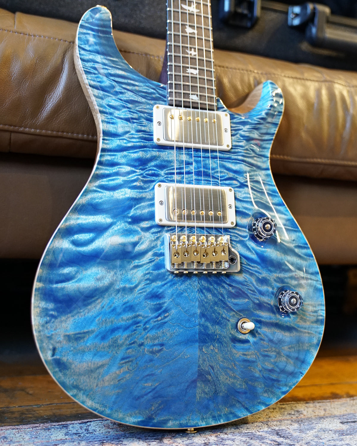 PRS Wood Library Custom 24, Quilt Maple 10 Top / East Indian Rosewood Neck - Faded Blue Jean