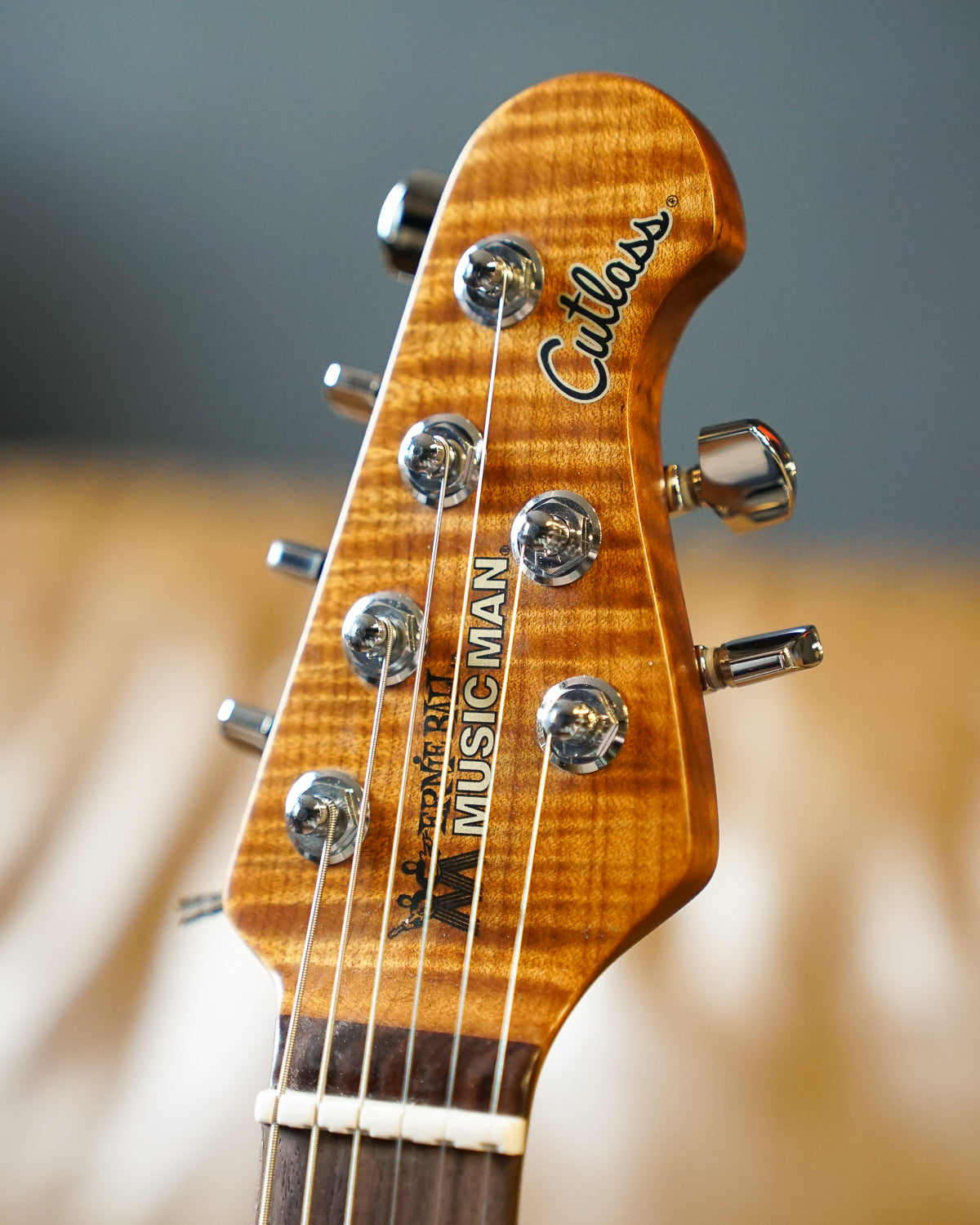 Music Man Cutlass RS HSS - Lakeside Blue - Figured Roasted Maple/Rosewood - Black PG - Chrome Hardware