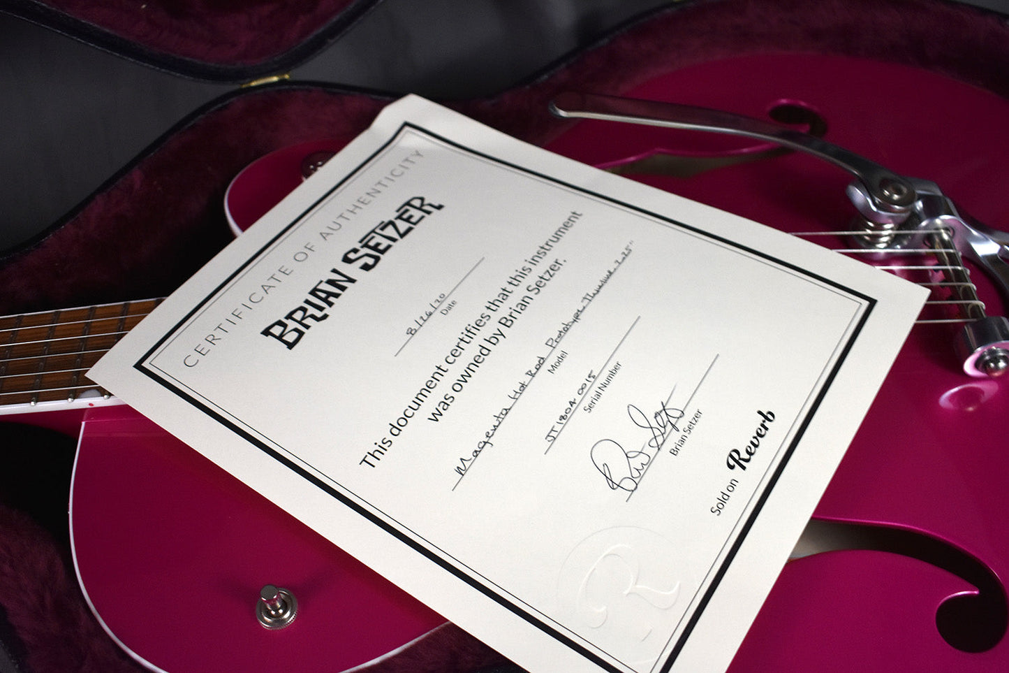 2018 Gretsch Brian Setzer Signature Hot Rod Magenta Prototype Thinline 2.25" (Owned by Brian Setzer)