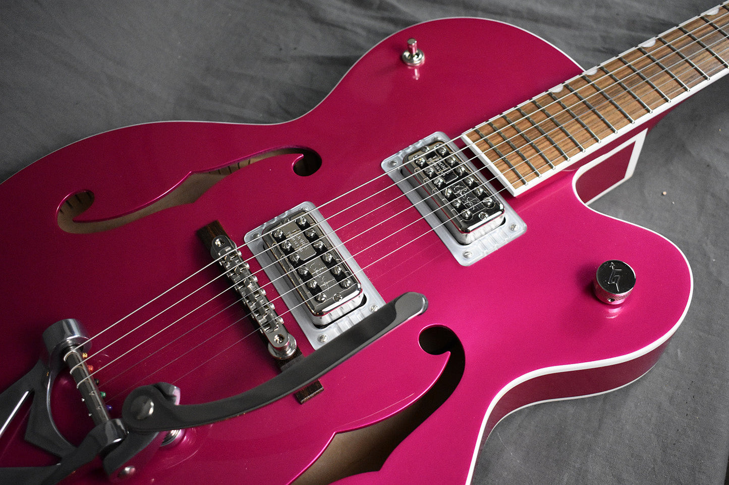 2018 Gretsch Brian Setzer Signature Hot Rod Magenta Prototype Thinline 2.25" (Owned by Brian Setzer)