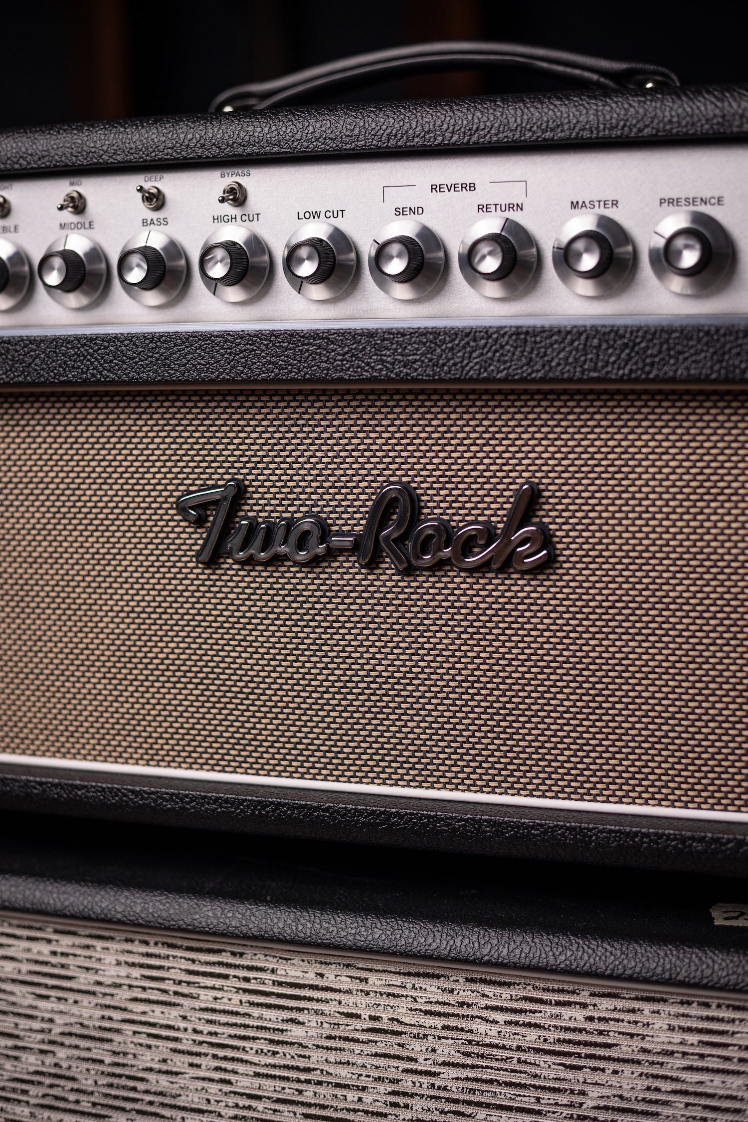 IN STOCK | Two-Rock Silver Sterling Signature 100 Watt Head - Black Bronco, Aged British Black and Tan Cloth, White Piping, Silver Knobs