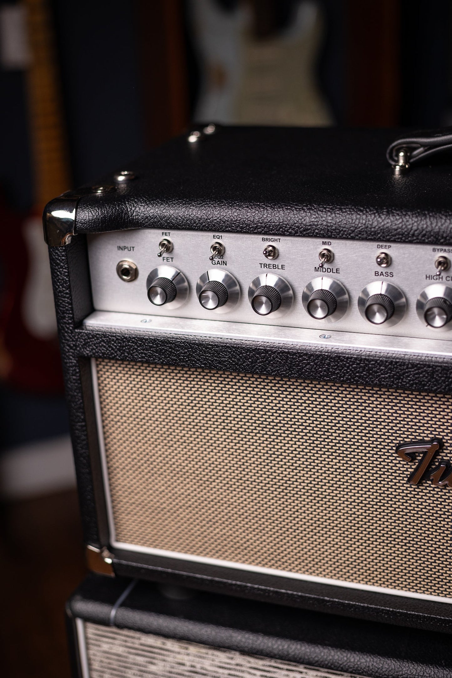 IN STOCK | Two-Rock Silver Sterling Signature 100 Watt Head - Black Bronco, Aged British Black and Tan Cloth, White Piping, Silver Knobs
