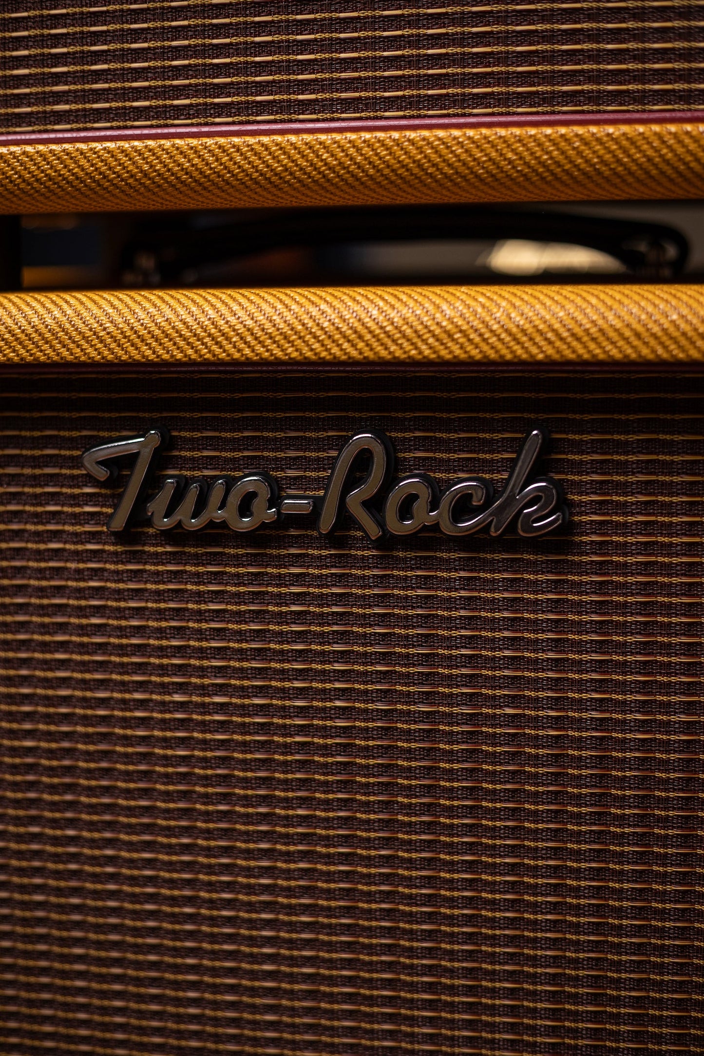 Two-Rock Studio Signature 120v Head and 1x12 Open Back 2R12 Speaker Cabinet - Amber Lacquered Tweed, Silver Anodized, Oxblood Stripe Cloth, Black Knobs, Maroon Pipping