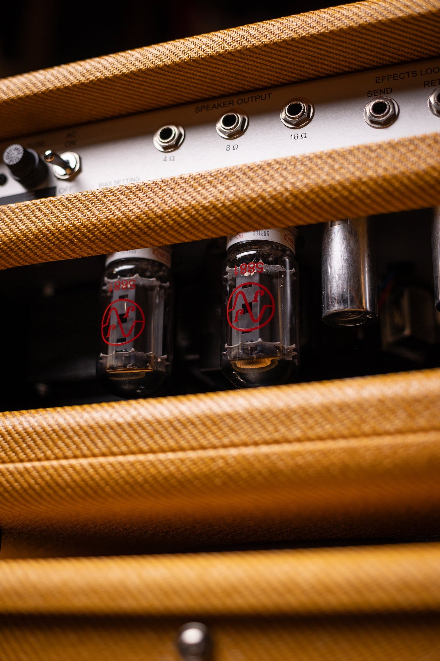 Two-Rock Studio Signature 120v Head and 1x12 Open Back 2R12 Speaker Cabinet - Amber Lacquered Tweed, Silver Anodized, Oxblood Stripe Cloth, Black Knobs, Maroon Pipping