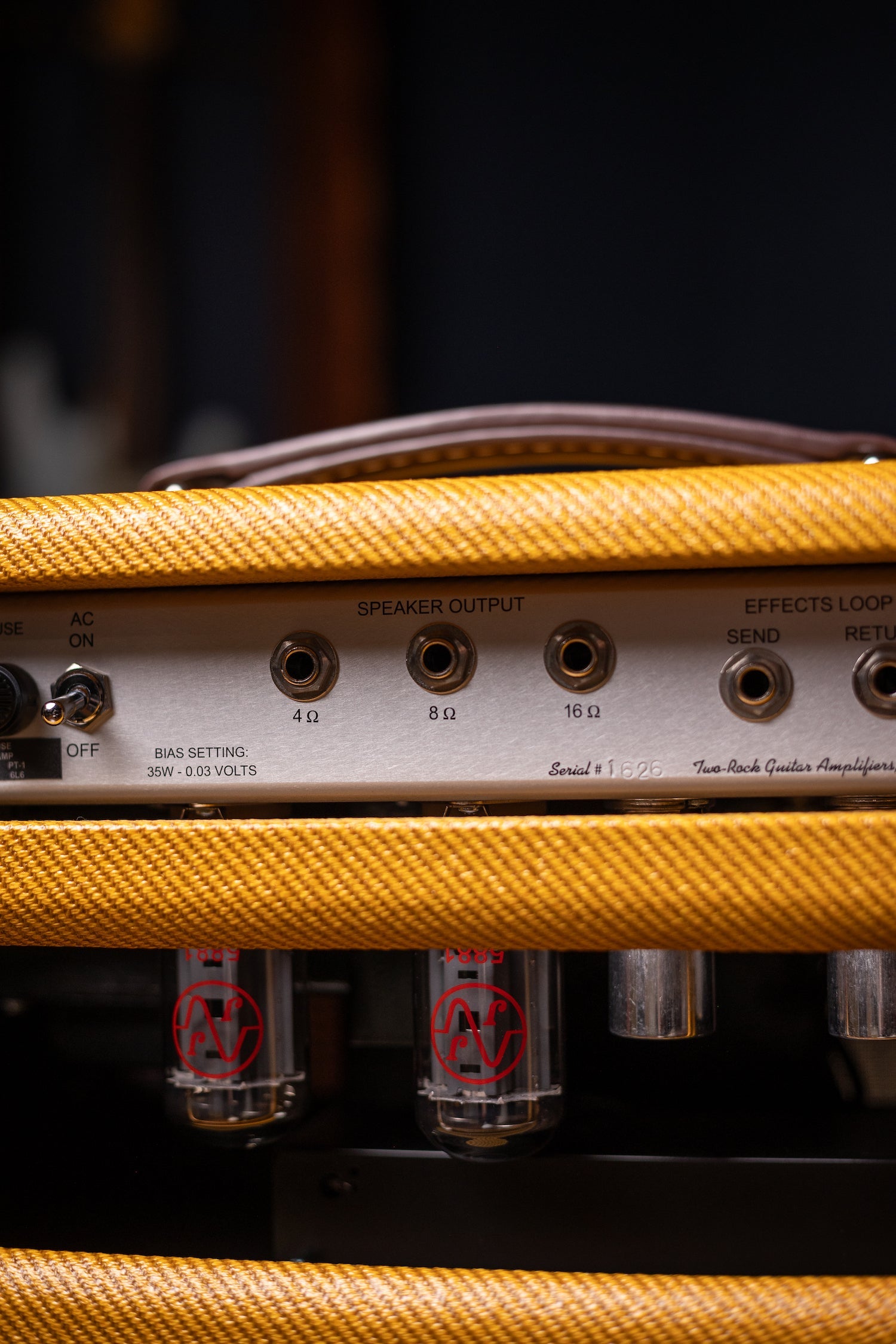 Two-Rock Studio Signature 120v Head and 1x12 Open Back 2R12 Speaker Cabinet - Amber Lacquered Tweed, Silver Anodized, Oxblood Stripe Cloth, Black Knobs, Maroon Pipping