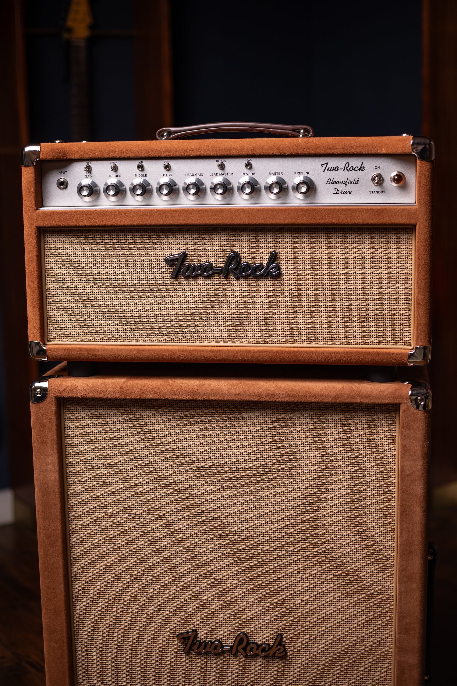 Two-Rock Bloomfield Drive 100/50w Tube Head and Cabinet - Tobacco Suede, Cane Cloth, Silver Anodized, Buckskin Piping, Silver Knobs, TR12 Speakers