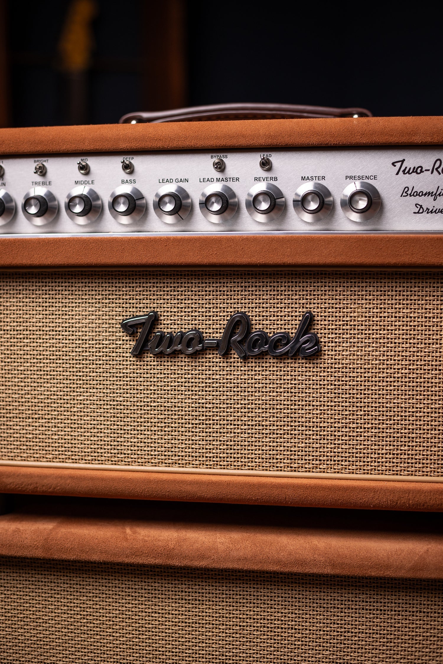 Two-Rock Bloomfield Drive 100/50w Tube Head and Cabinet - Tobacco Suede, Cane Cloth, Silver Anodized, Buckskin Piping, Silver Knobs, TR12 Speakers