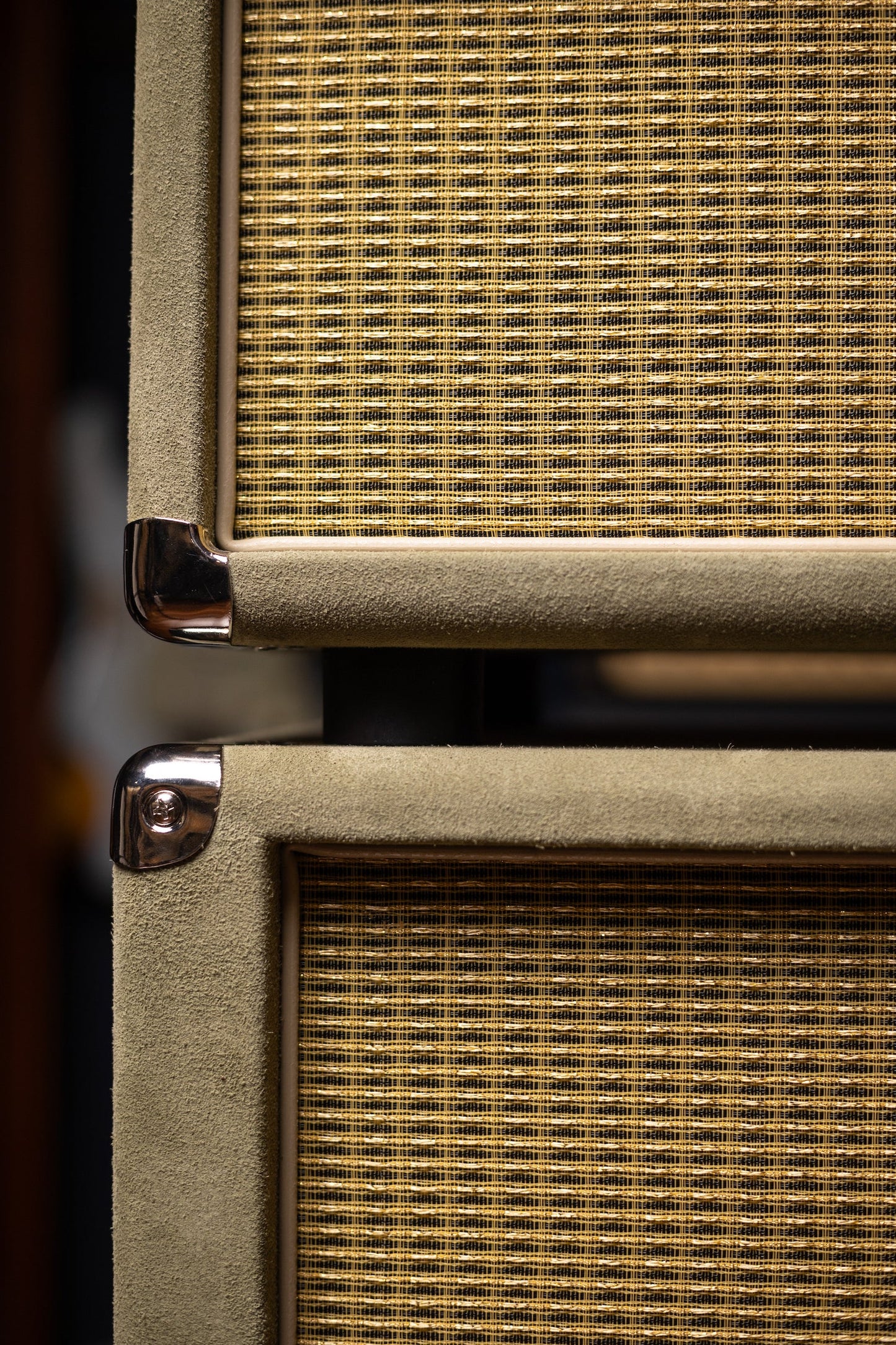 Two-Rock Classic Reverb Signature 100 Watt Head And TR12 Speaker 2x12 Extension Cabinet - Moss Green Suede, Vintage Gold Cloth, Beige Piping, Silver Anodize