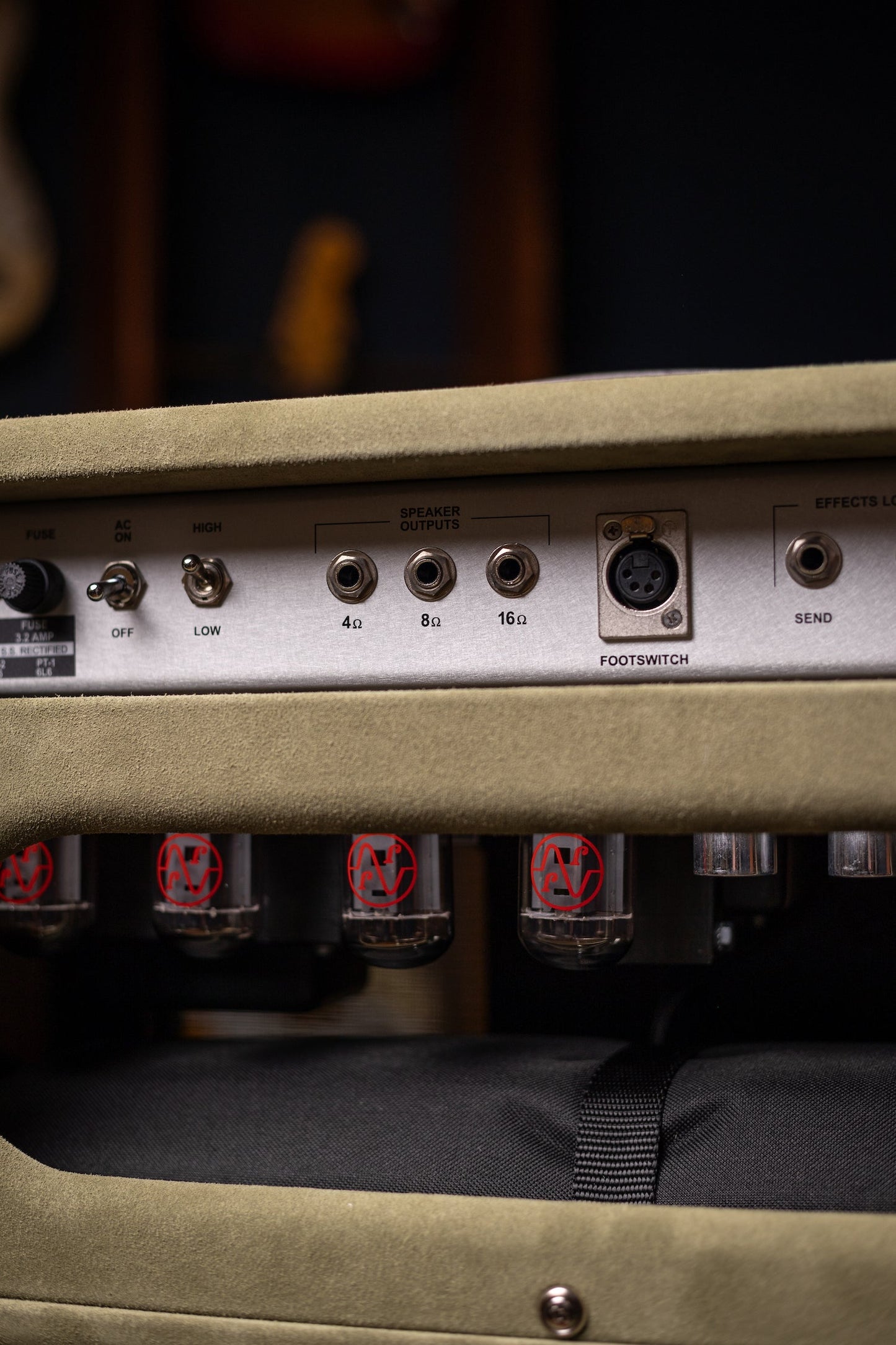 Two-Rock Classic Reverb Signature 100 Watt Head And TR12 Speaker 2x12 Extension Cabinet - Moss Green Suede, Vintage Gold Cloth, Beige Piping, Silver Anodize