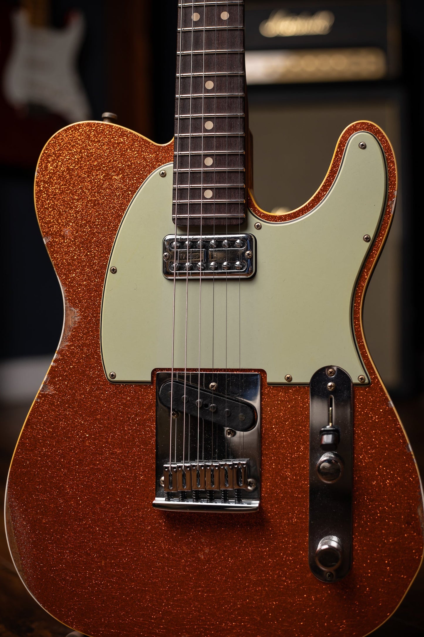 Fender Dual Stack HS Tele Relic Electric Guitar - Orange Sparkle Top with Natural Body