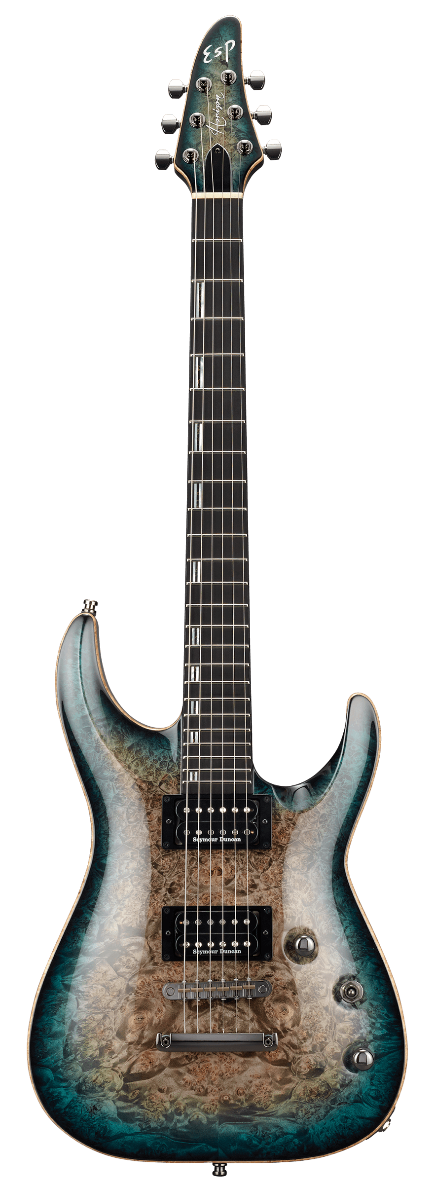 ESP Custom Shop Original Series Horizon CTM NT Burled Maple - Reptile Blue Burst