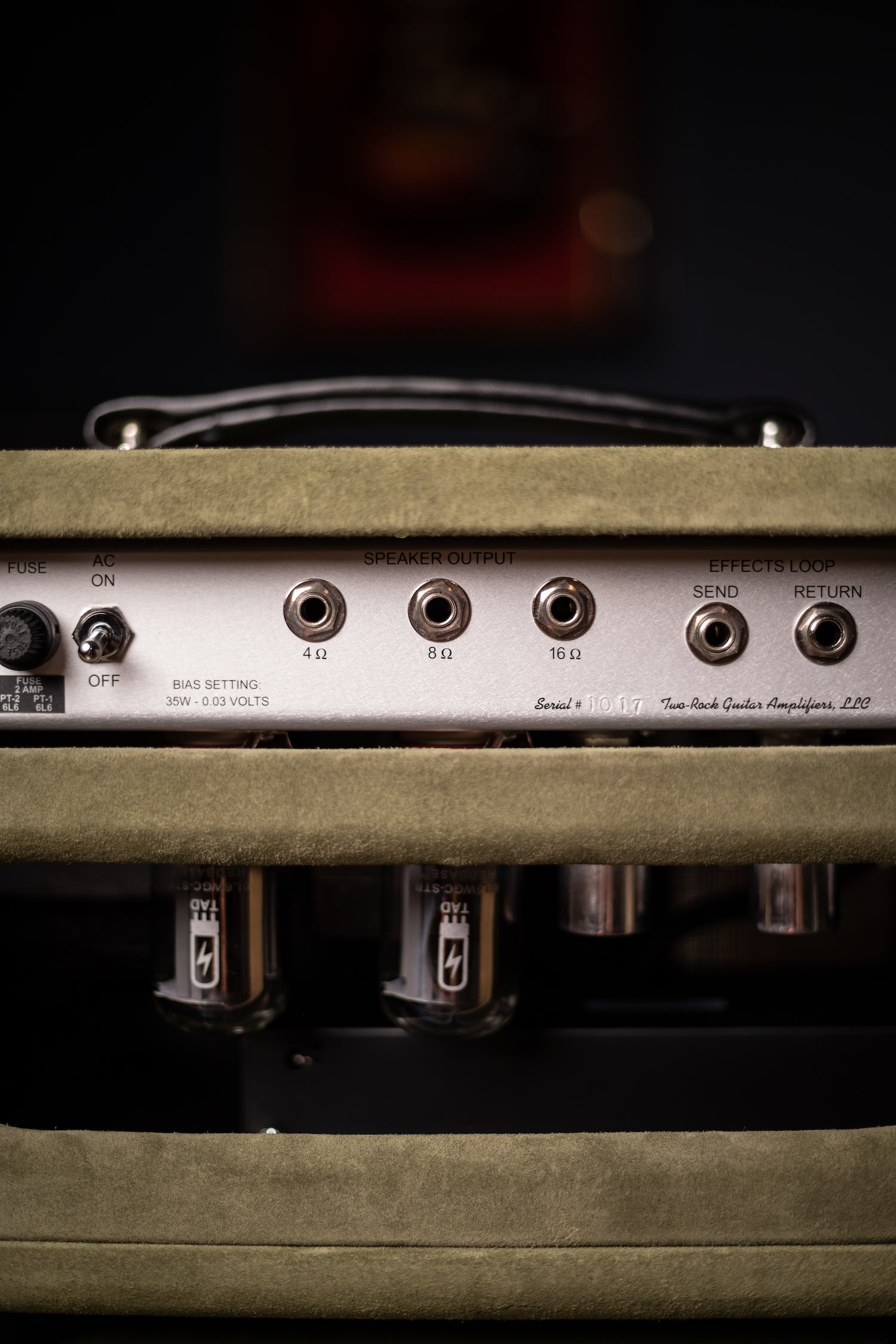 2022 Two-Rock Studio Signature 35 Watt Tube Head and 12-65B 1x12 Extension Cabinet - Moss Green Suede, Silver Chassis, Vintage Gold Grill, Silver Knobs