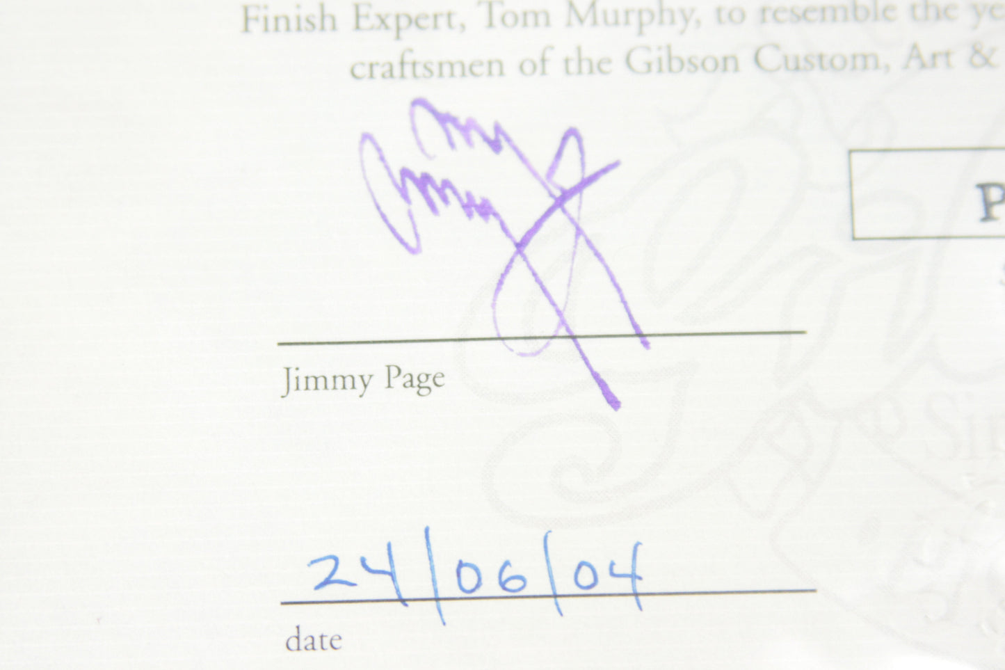 2004 Gibson Jimmy Page Tom Murphy AGED 1959 Les Paul Number One! 59 Reissue Signed COA! Custom Shop!