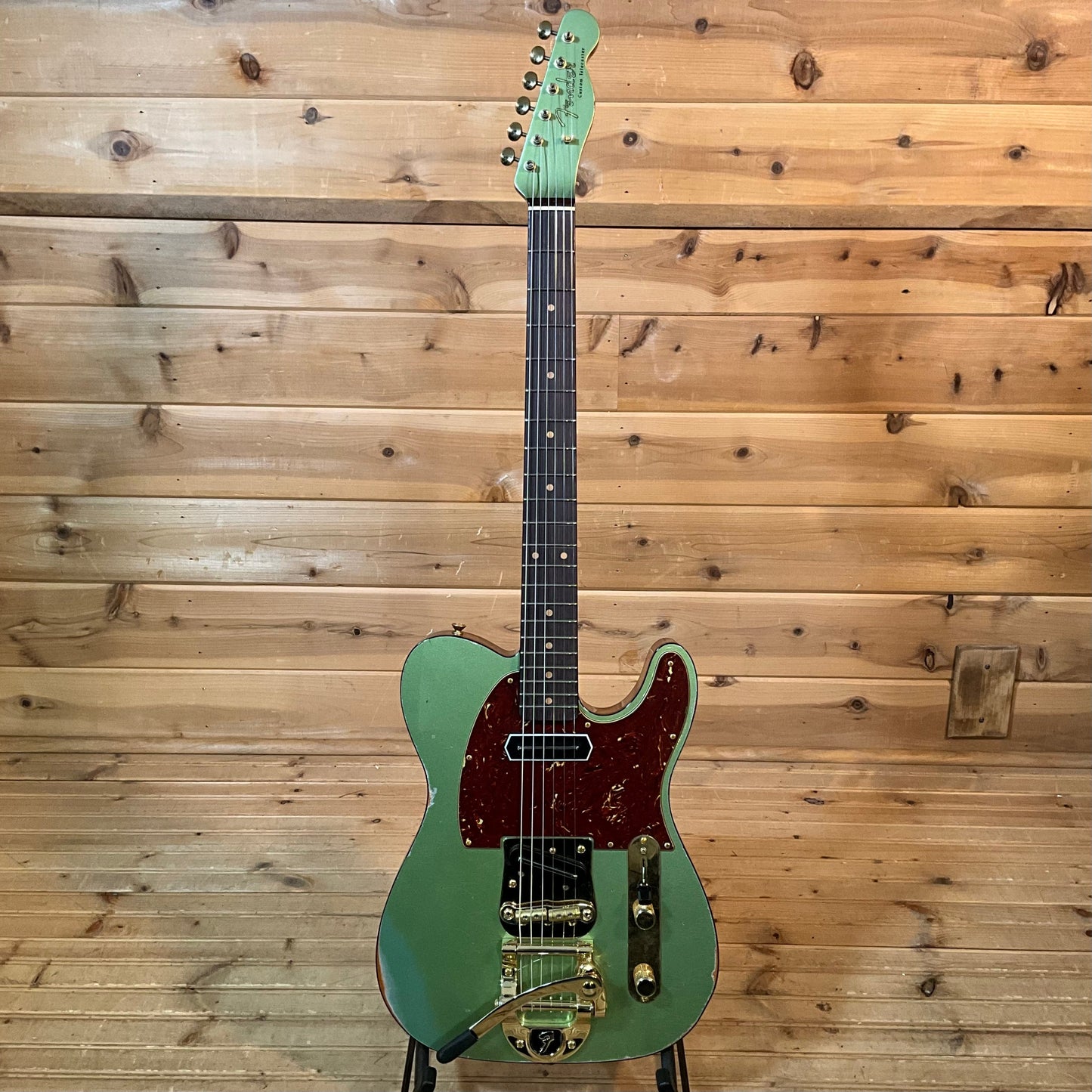 Fender Custom Shop Limited Edition Bow Tie Telecaster Cusom Relic Electric Guitar - Aged Sage Green Metallic
