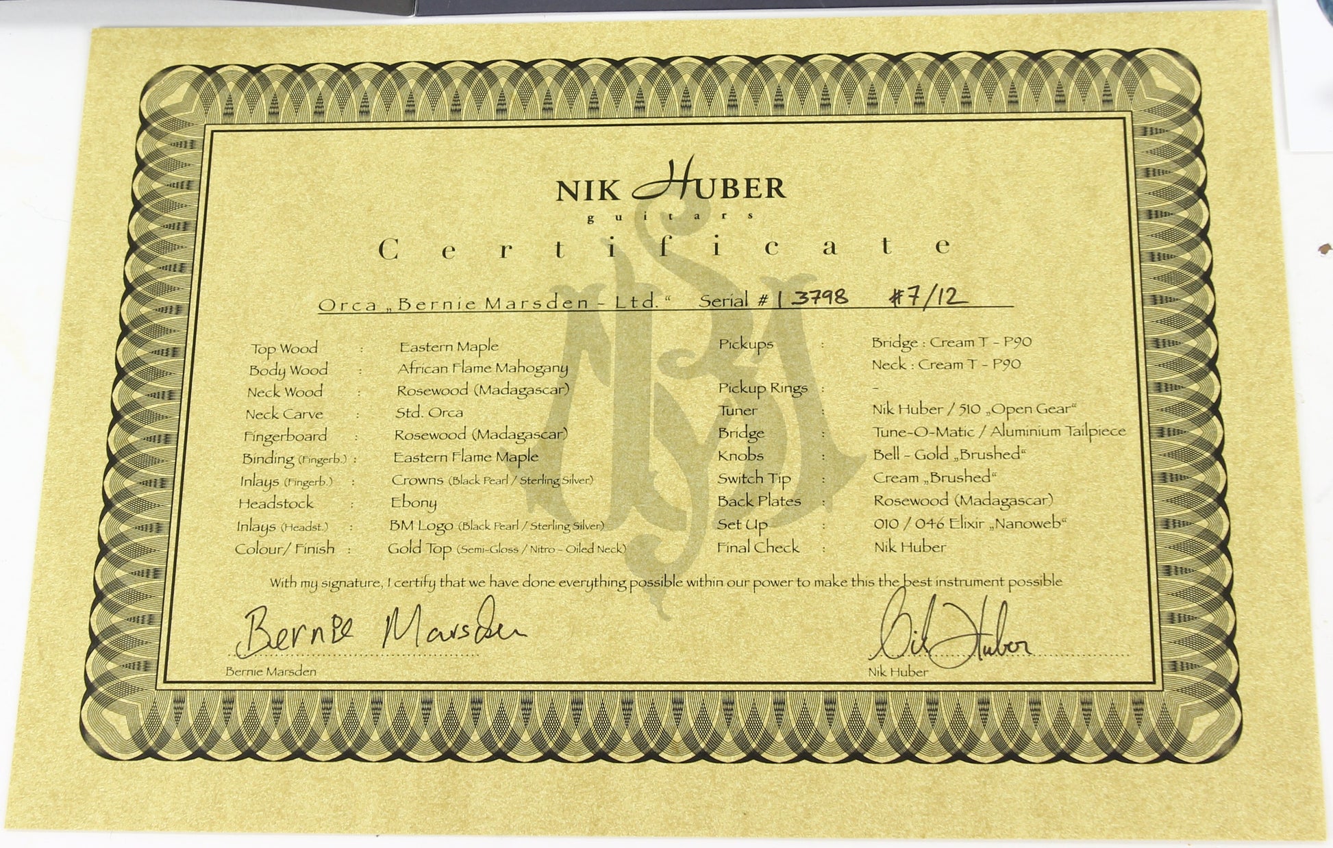 2023 Nik Huber 59 Orca Bernie Marsden SIGNED | P90 Gold Top Signature Model, LTD Limited Edition!