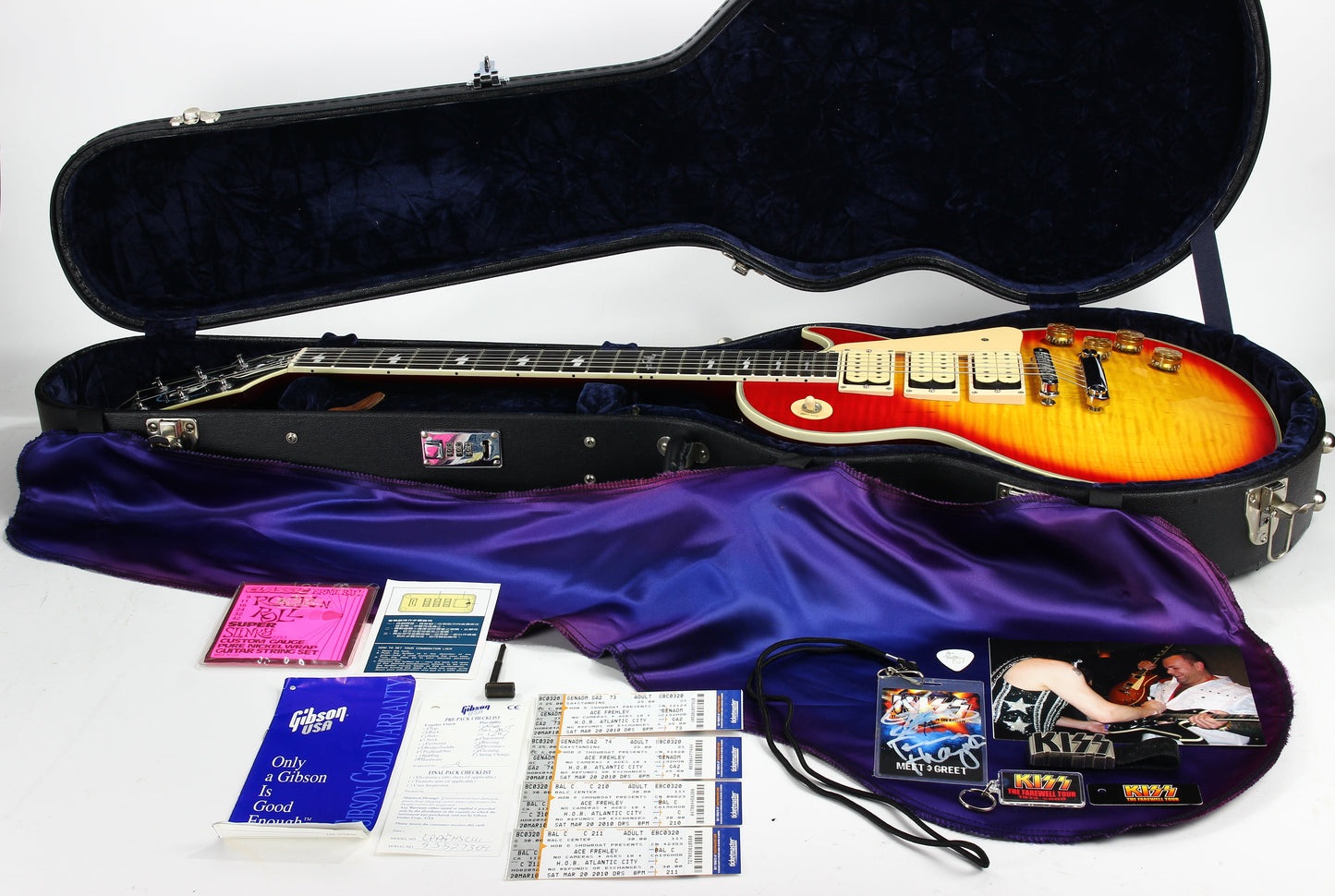 FIRST YEAR 1997 Gibson Ace Frehley Signature Les Paul Custom - SIGNED Kiss Backstage Pass, Show Tickets COLLECTORS!