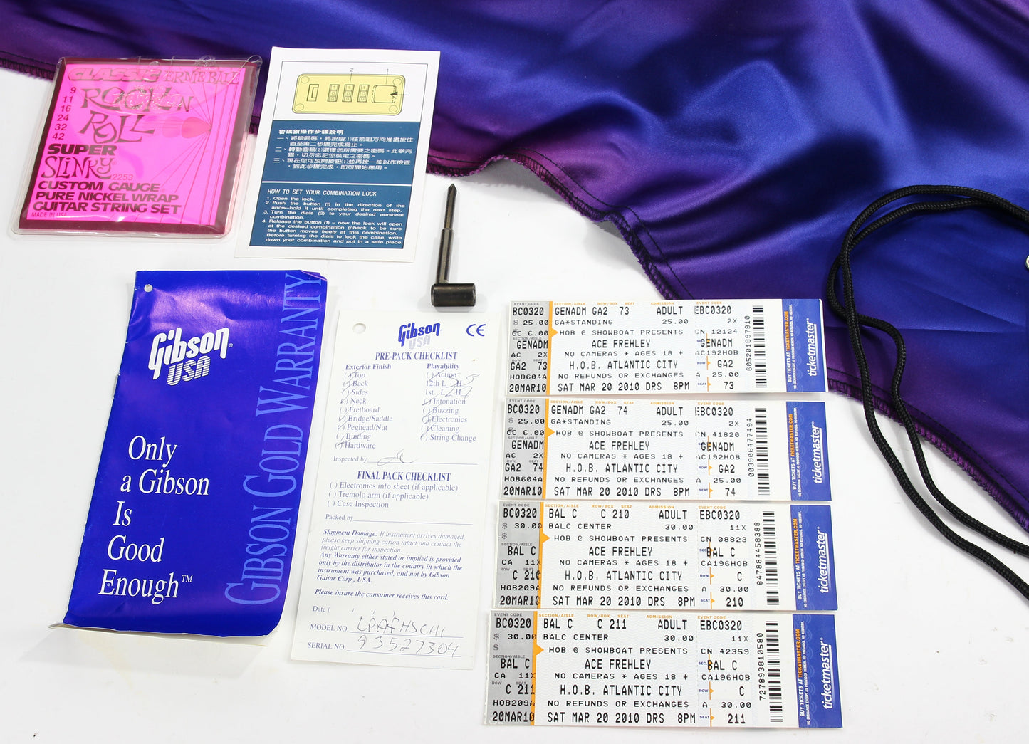 FIRST YEAR 1997 Gibson Ace Frehley Signature Les Paul Custom - SIGNED Kiss Backstage Pass, Show Tickets COLLECTORS!