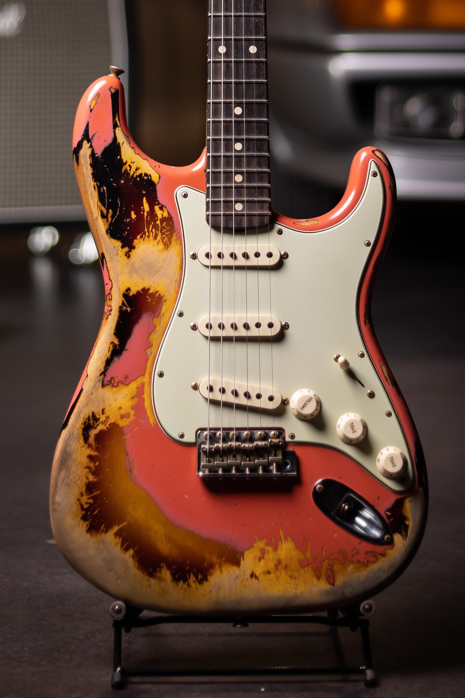 2020 Fender Custom Shop 60/63 Stratocaster Heavy Relic Electric Guitar  - Fiesta Red Over 3 Color Sunburst