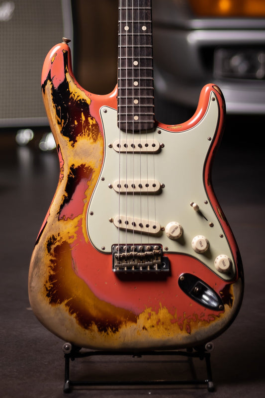 2020 Fender Custom Shop 60/63 Stratocaster Heavy Relic Electric Guitar  - Fiesta Red Over 3 Color Sunburst