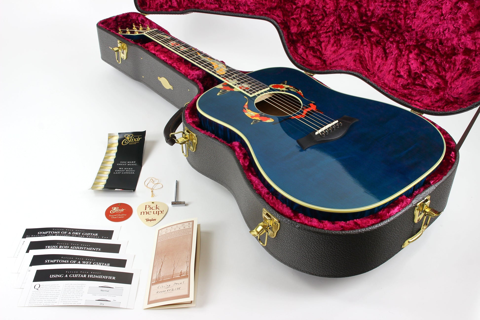 2000 TAYLOR SWIFT KOI Fish Living Jewels Aqua Blue GSLJ Dreadnought Acoustic Guitar Bearclaw Quilt - UNPLAYED!!!