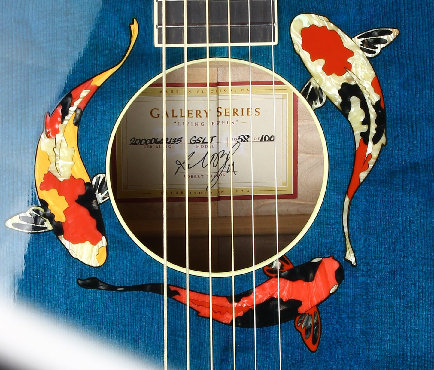 2000 TAYLOR SWIFT KOI Fish Living Jewels Aqua Blue GSLJ Dreadnought Acoustic Guitar Bearclaw Quilt - UNPLAYED!!!