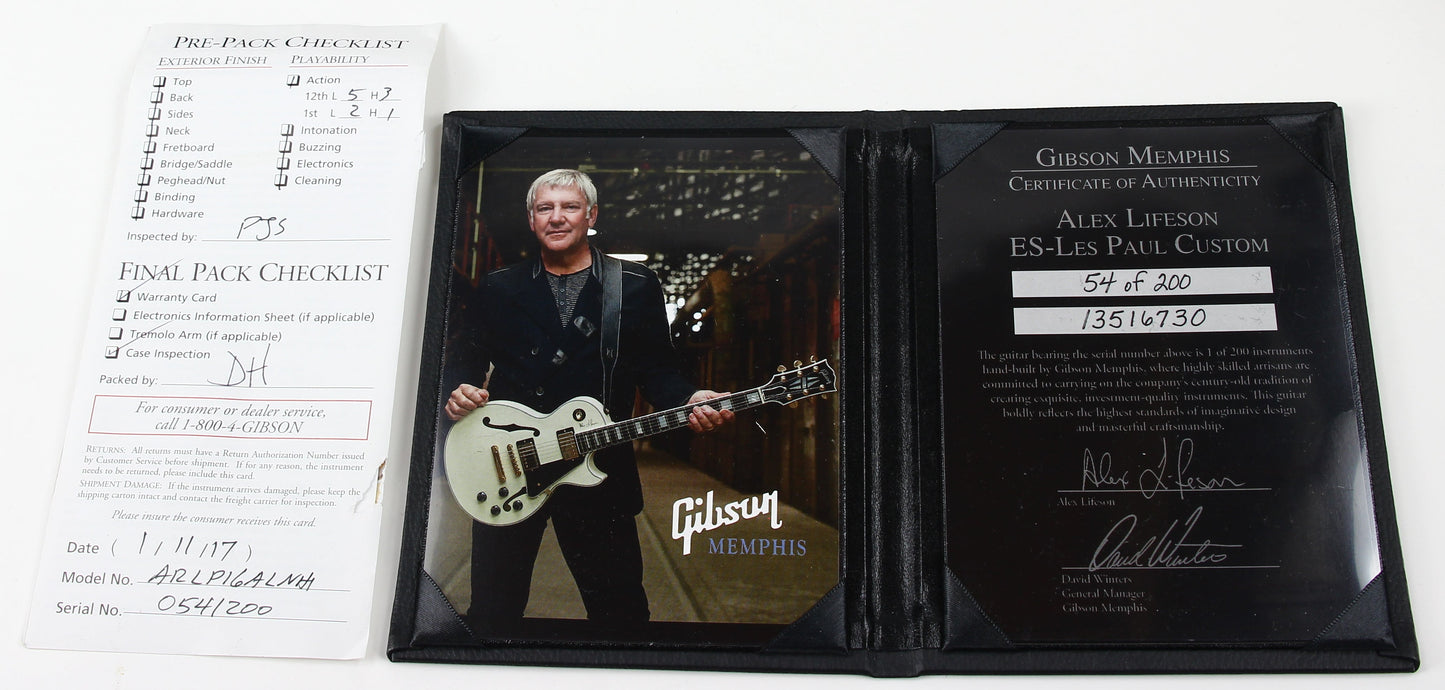 2017 Gibson Memphis Alex Lifeson Rush ES Les Paul Custom White Signature Model
