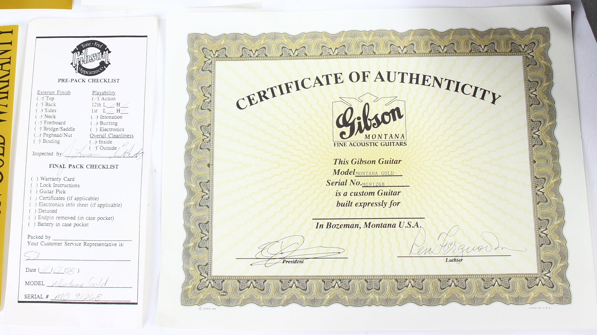 1998 Gibson REN FERGUSON Custom Shop Montana Gold SJ-200 -- J200, Signed COA, Jumbo Flat Top Acoustic