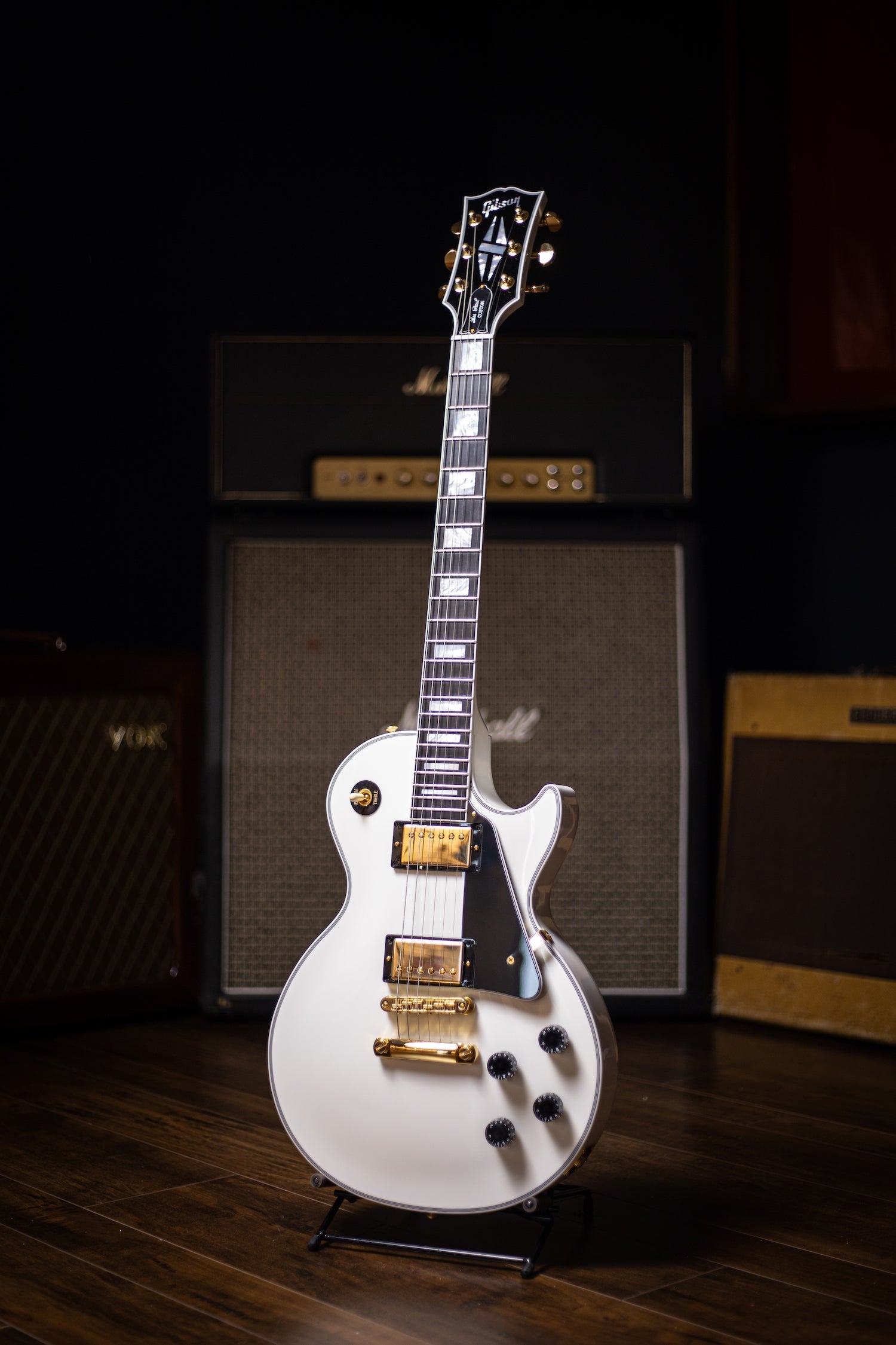 2021 Gibson Custom Shop Les Paul Custom Ebony Fingerboard Gloss Electric Guitar - Alpine White