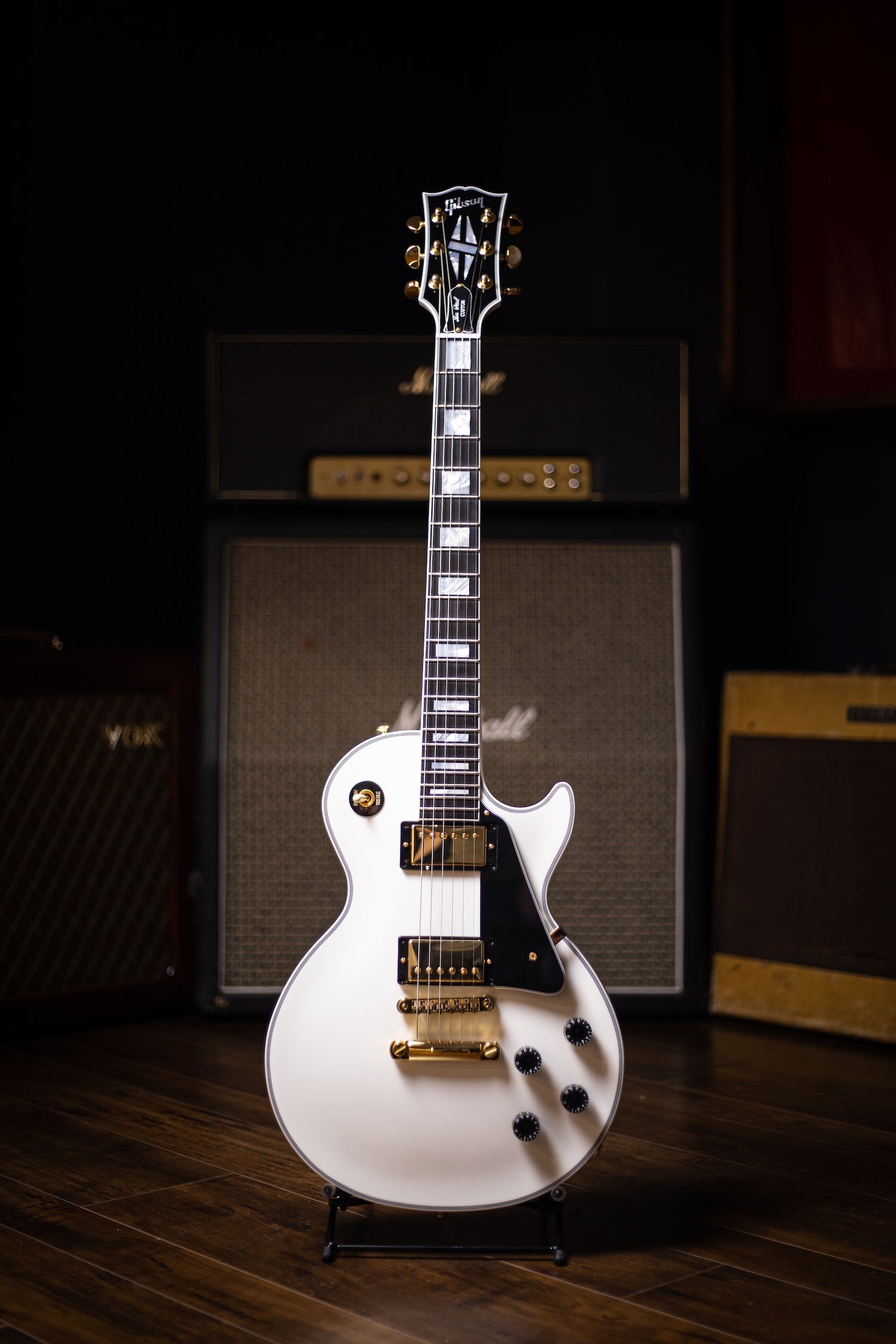 2021 Gibson Custom Shop Les Paul Custom Ebony Fingerboard Gloss Electric Guitar - Alpine White
