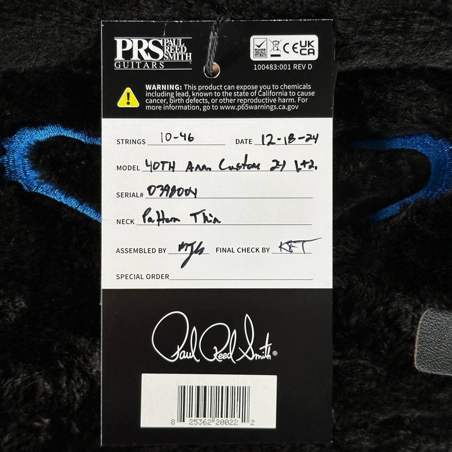 PRS 40th Anniversary Custom 24 Limited Edition Sub Zero w/case