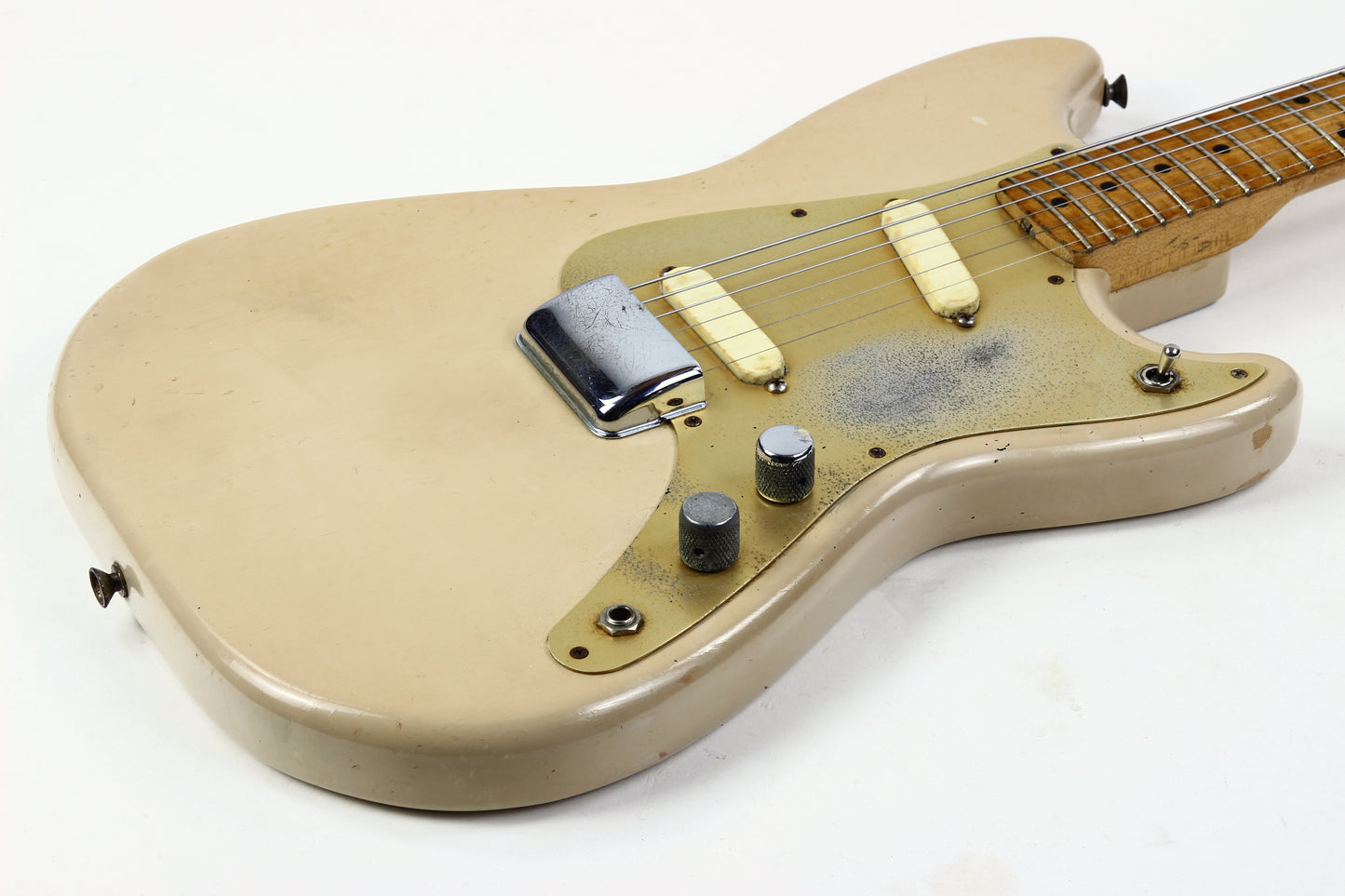 1957 Fender Duo Sonic Desert Sand Tan Wide Nut Maple Neck Anodized Guard w Original Case Pre-CBS