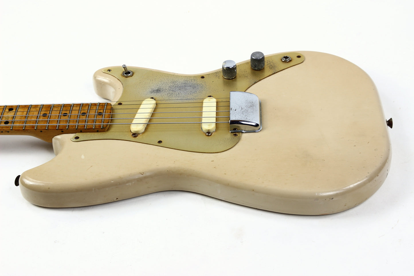 1957 Fender Duo Sonic Desert Sand Tan Wide Nut Maple Neck Anodized Guard w Original Case Pre-CBS