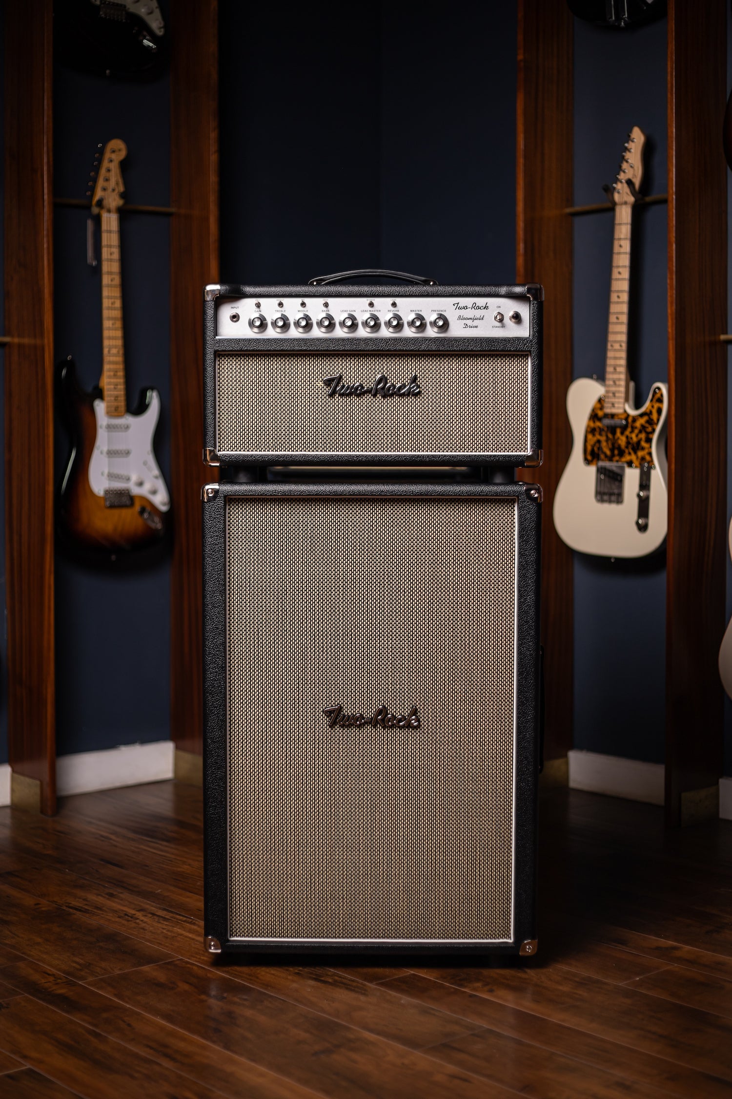 PRE-ORDER | Two-Rock Bloomfield Drive 100/50w Tube Head and Cabinet - Black Bronco Tolex, Salt & Pepper Grill Cloth, Silver Skirt Knobs, White Piping