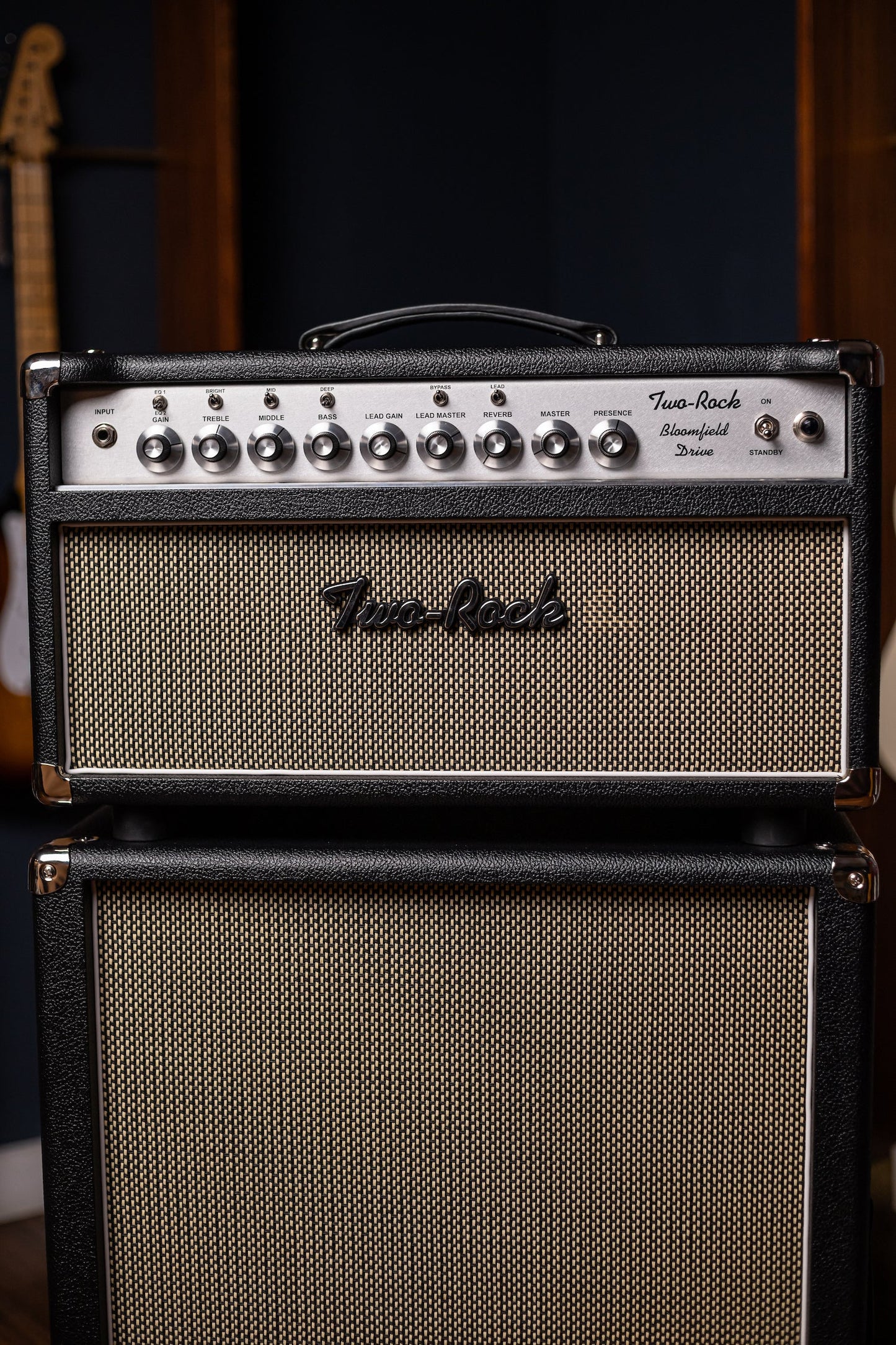 PRE-ORDER | Two-Rock Bloomfield Drive 100/50w Tube Head and Cabinet - Black Bronco Tolex, Salt & Pepper Grill Cloth, Silver Skirt Knobs, White Piping