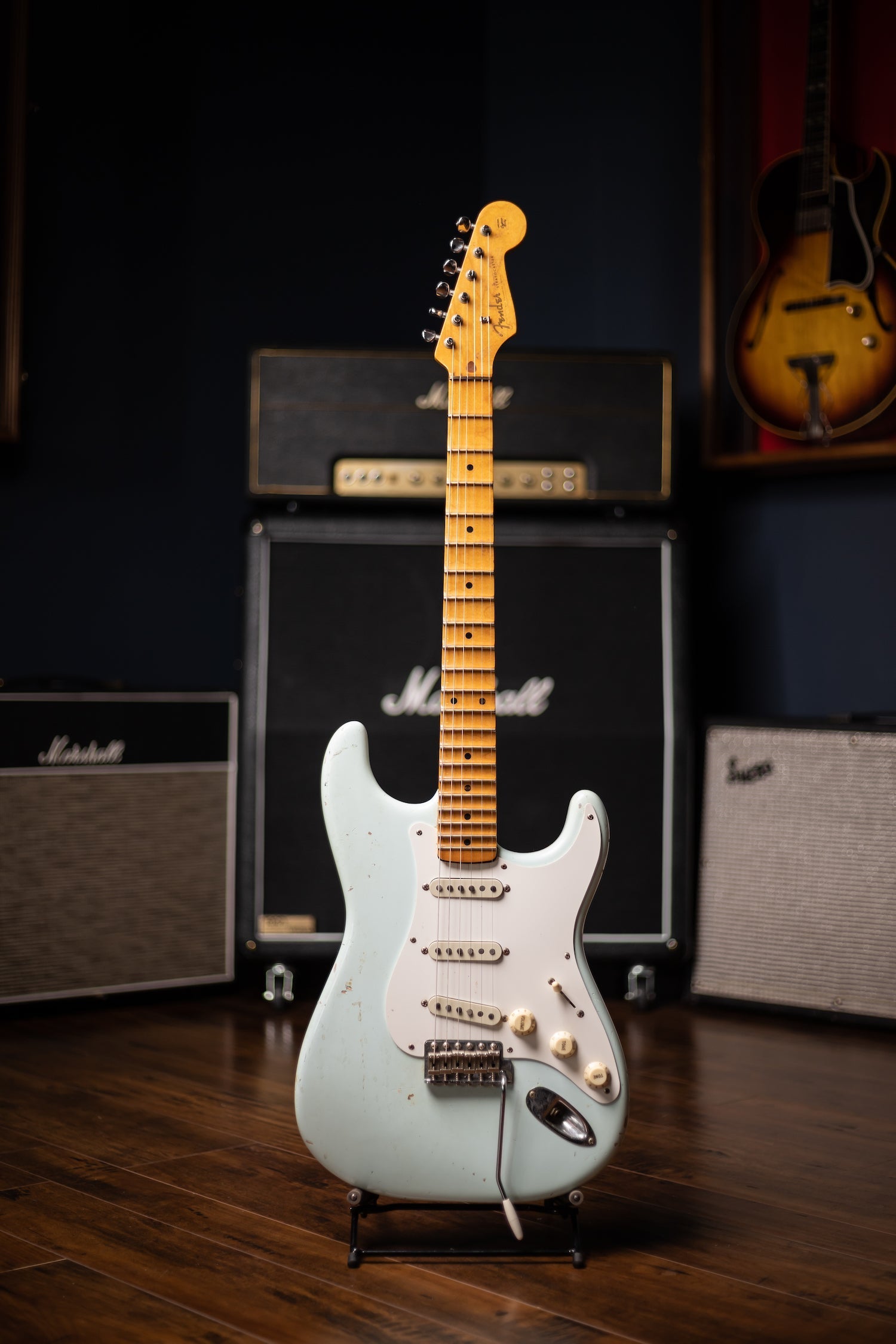 Fender '57 Stratocaster Yngwie Malmsteen Owned Stage/Studio Electric Guitar in Sonic Blue + Yngwie Malmsteen Parabellum Painting by David Banegas