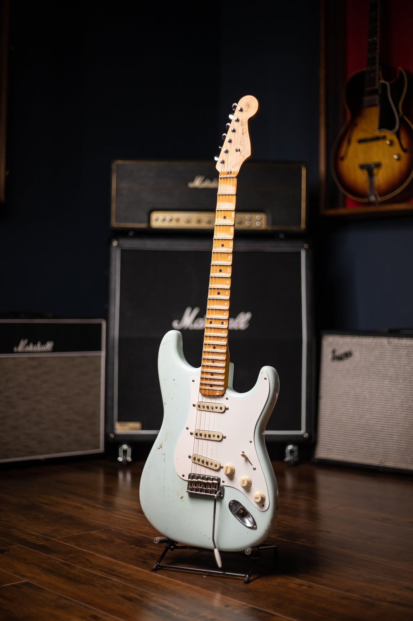 Fender '57 Stratocaster Yngwie Malmsteen Owned Stage/Studio Electric Guitar in Sonic Blue + Yngwie Malmsteen Parabellum Painting by David Banegas