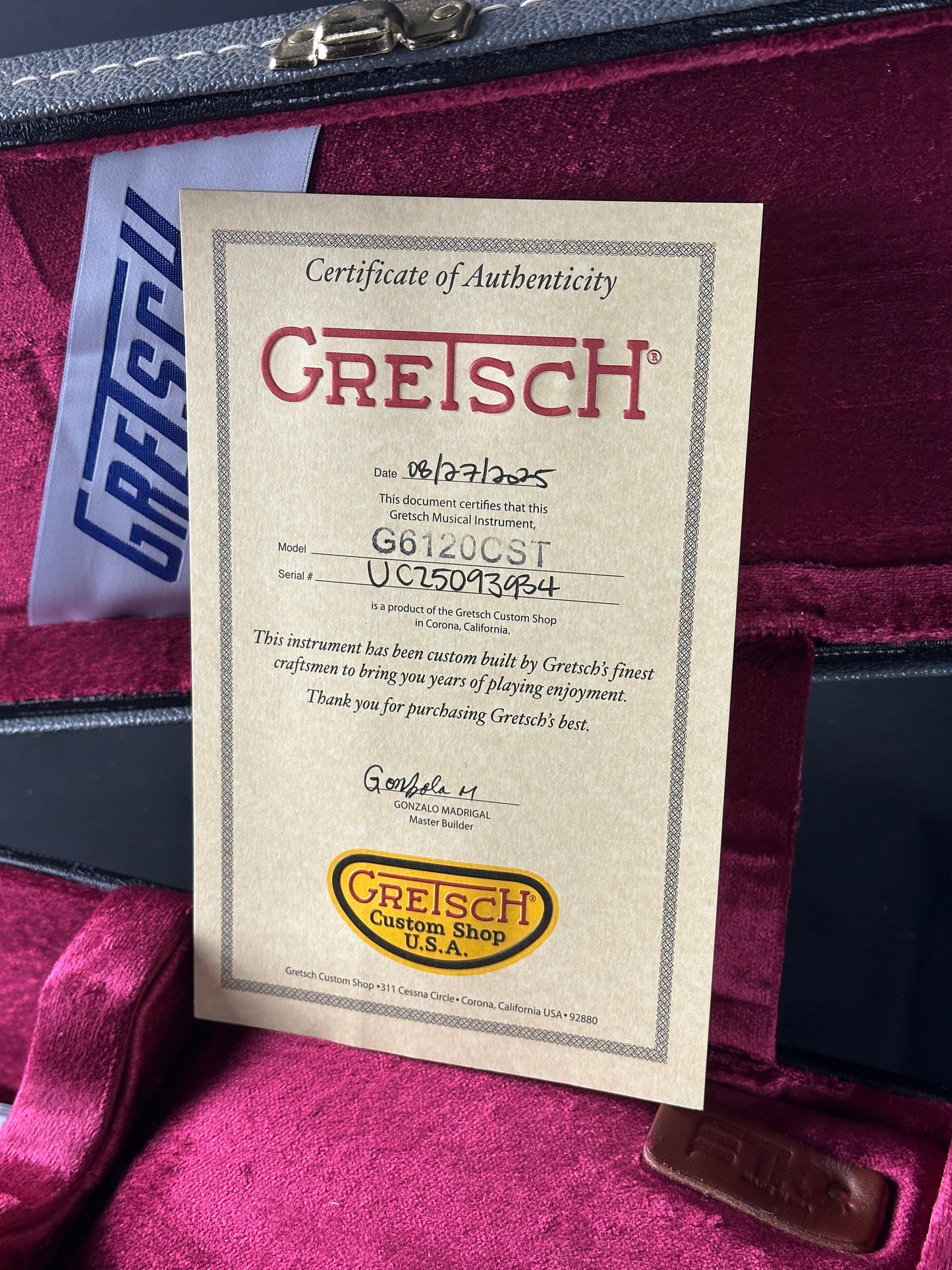 Gretsch Custom Shop Gonzalo Madrigal Masterbuilt G6120-59 Shell Pink NOS w/case UC25093934