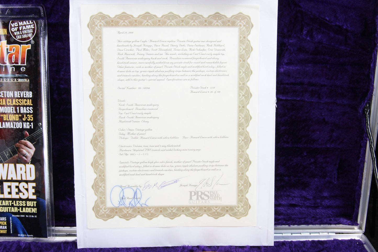 2009 PRS Howard Leese Private Stock Golden Eagle Paul Reed Smith - Brazilian Rosewood, Santana Headstock, Vintage Yellow