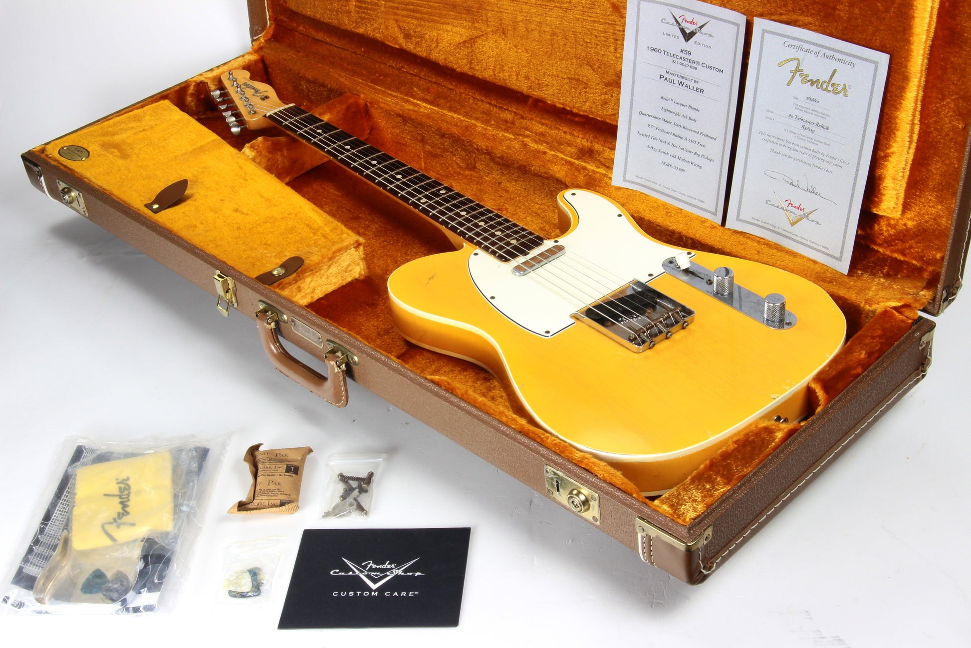 1960 Fender Custom Shop Masterbuilt Brazilian Telecaster Relic Paul Waller Double-Bound Nocaster Blonde
